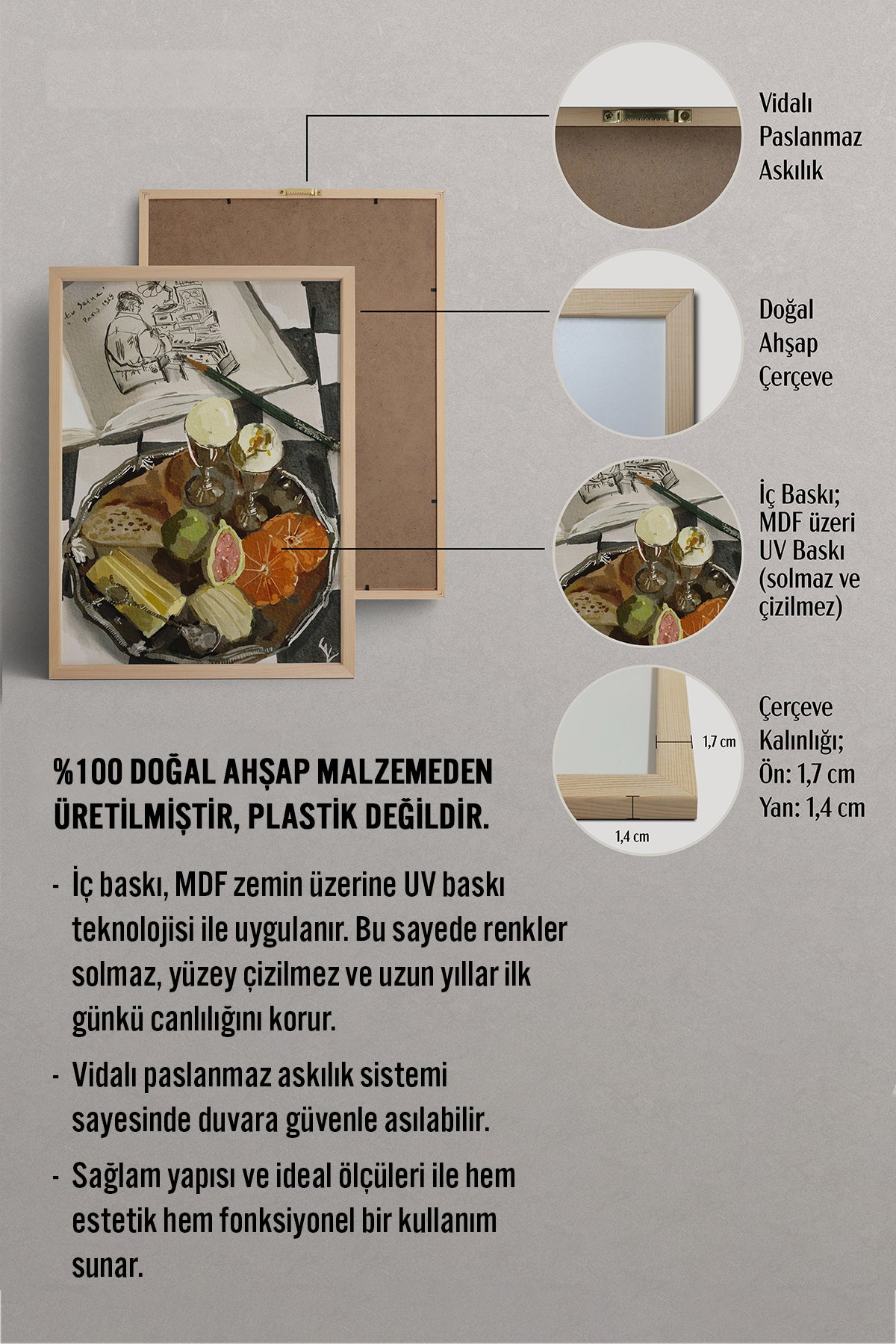HOMEPACK Ahşap Çerçeveli Tablo Çerçeveli Poster Sanatsal Modern Duvar Dekoru BEK-8306