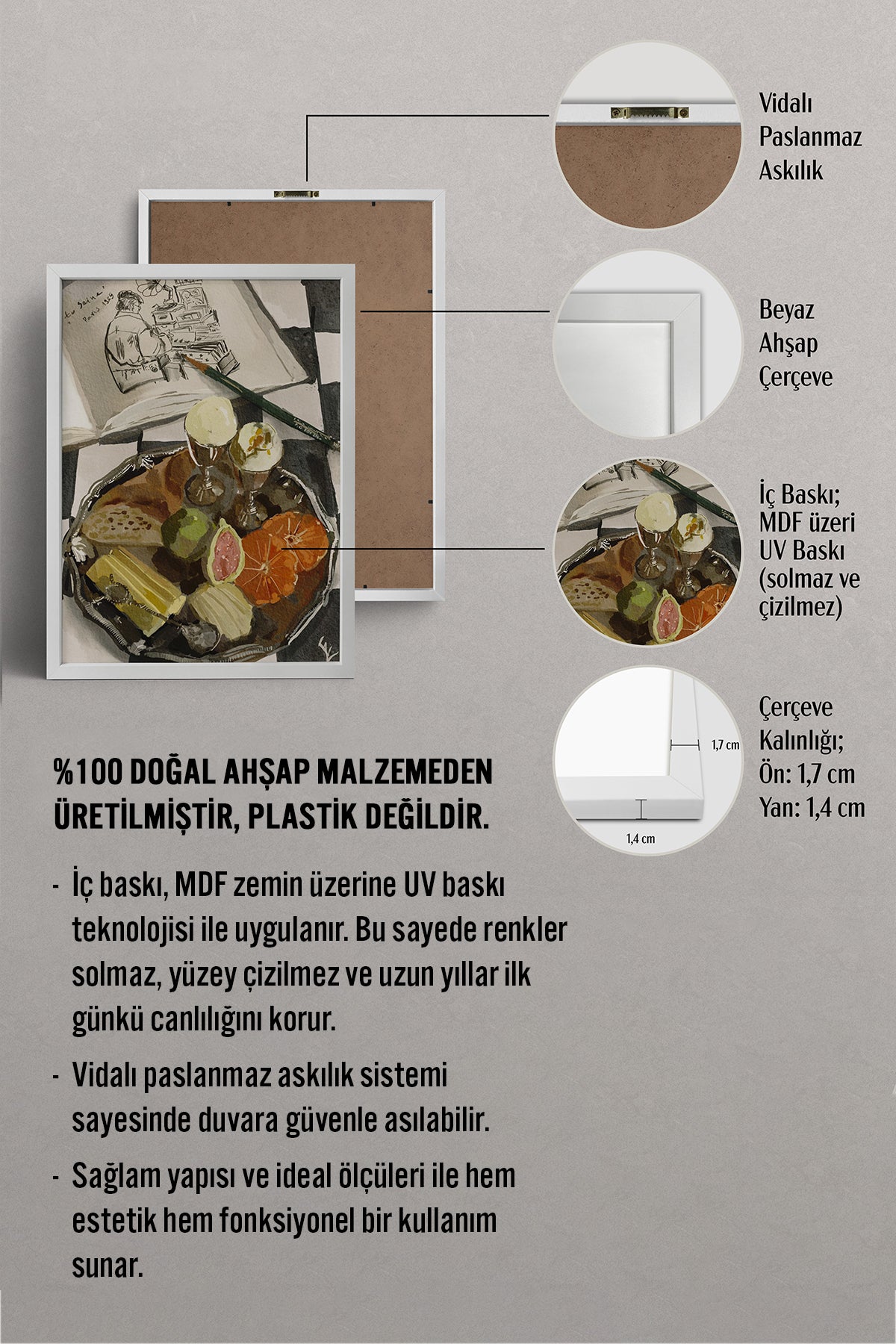 HOMEPACK Ahşap Çerçeveli Tablo Çerçeveli Poster Sanatsal Modern Duvar Dekoru BEK-8306