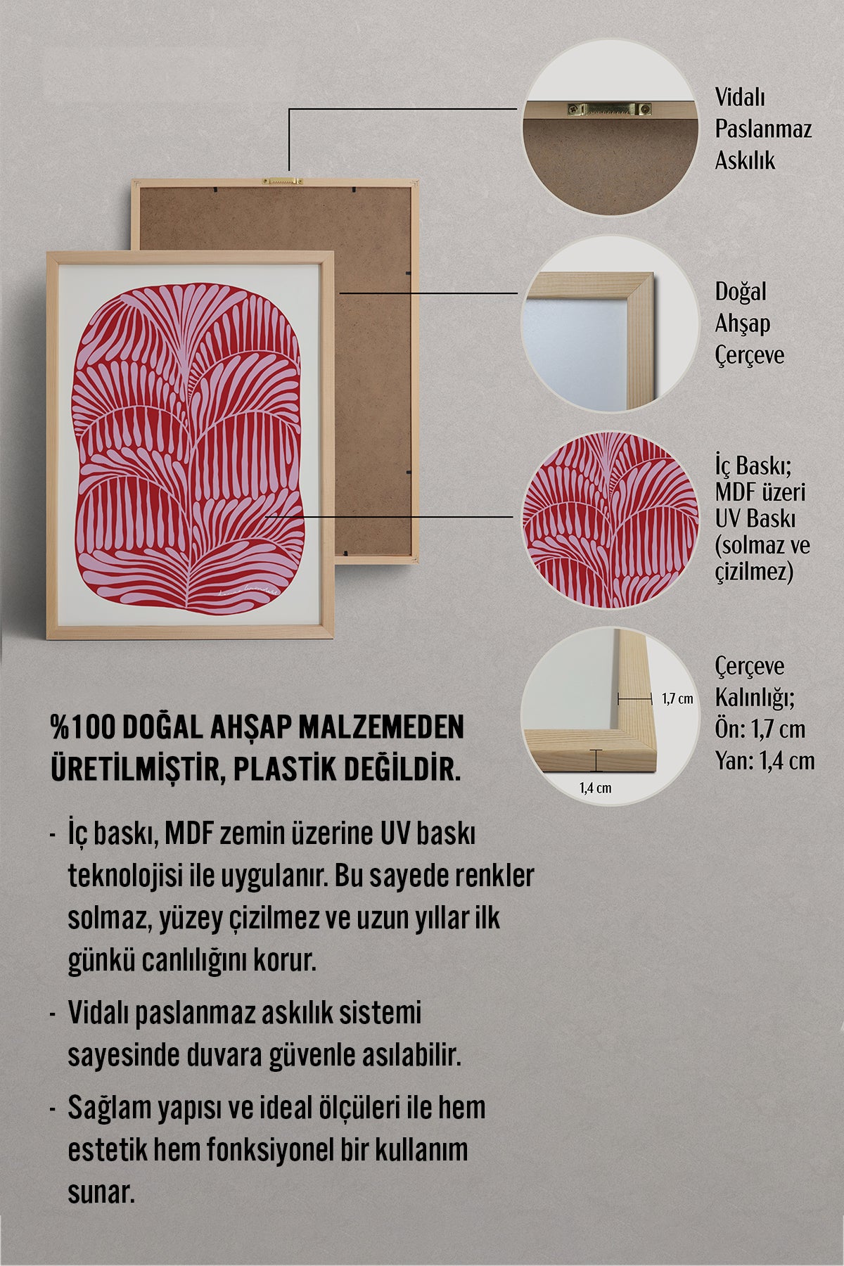 HOMEPACK Ahşap Çerçeveli Tablo Çerçeveli Poster Sanatsal Modern Duvar Dekoru BEK-8307