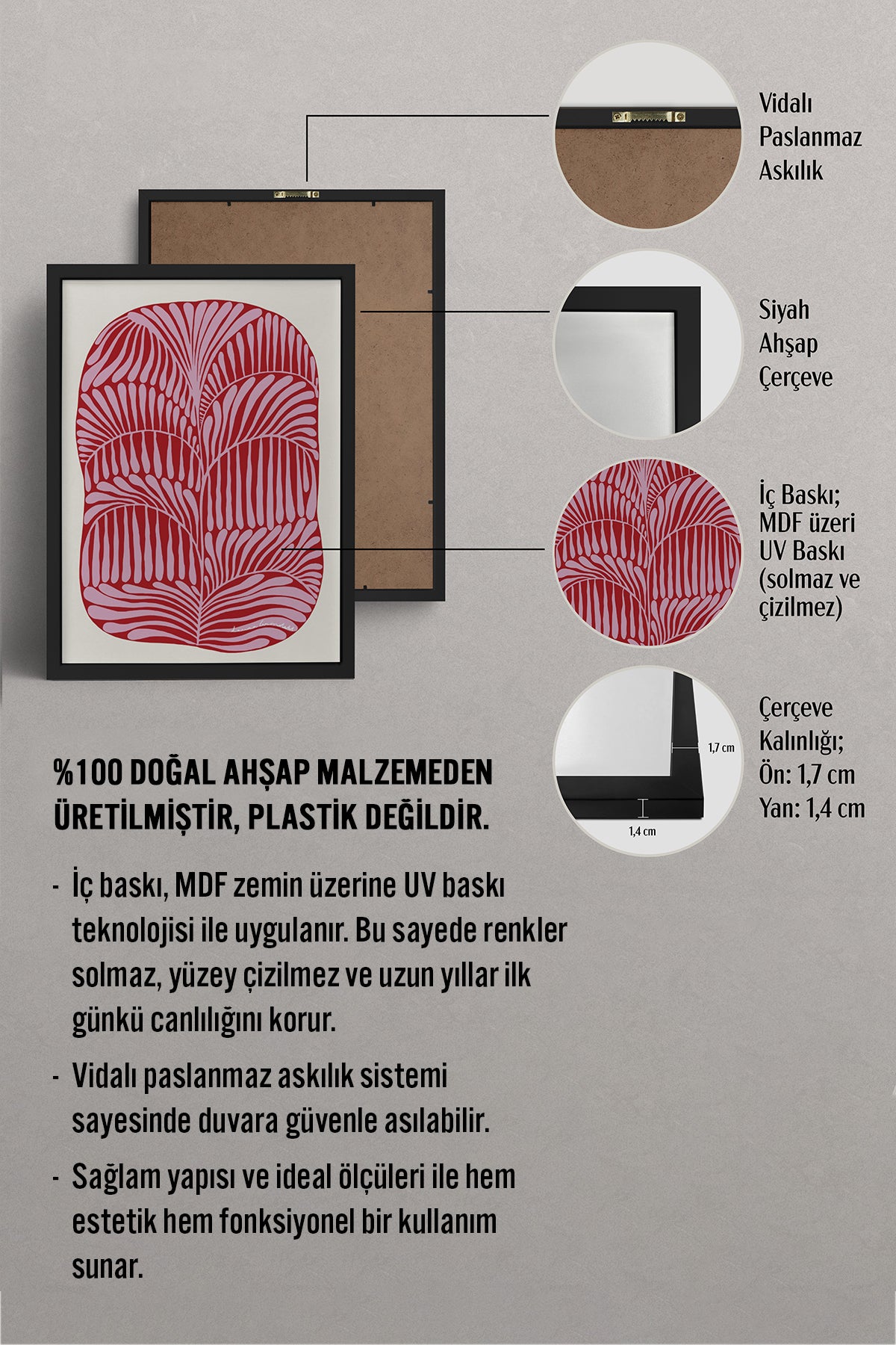 HOMEPACK Ahşap Çerçeveli Tablo Çerçeveli Poster Sanatsal Modern Duvar Dekoru BEK-8307