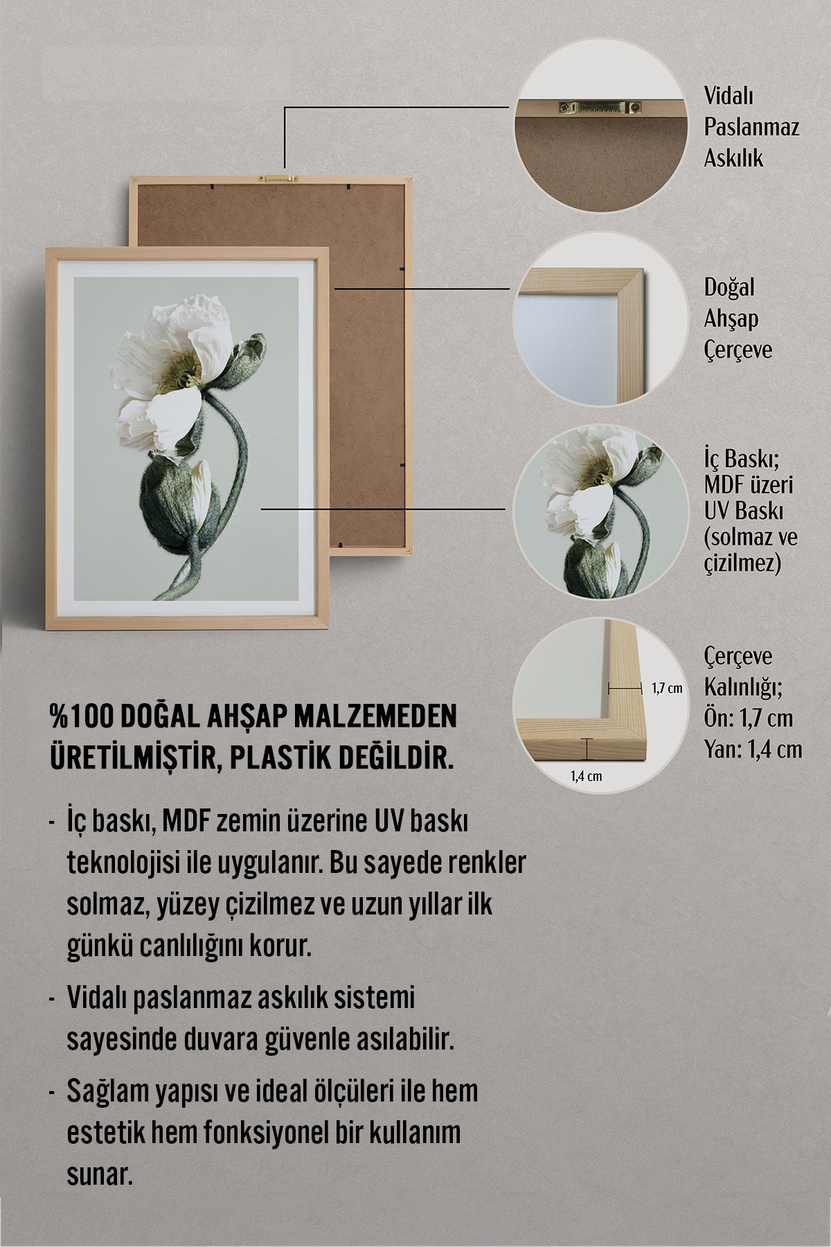 HOMEPACK Ahşap Çerçeveli Tablo Çerçeveli Poster Sanatsal Modern Duvar Dekoru BEK-8308
