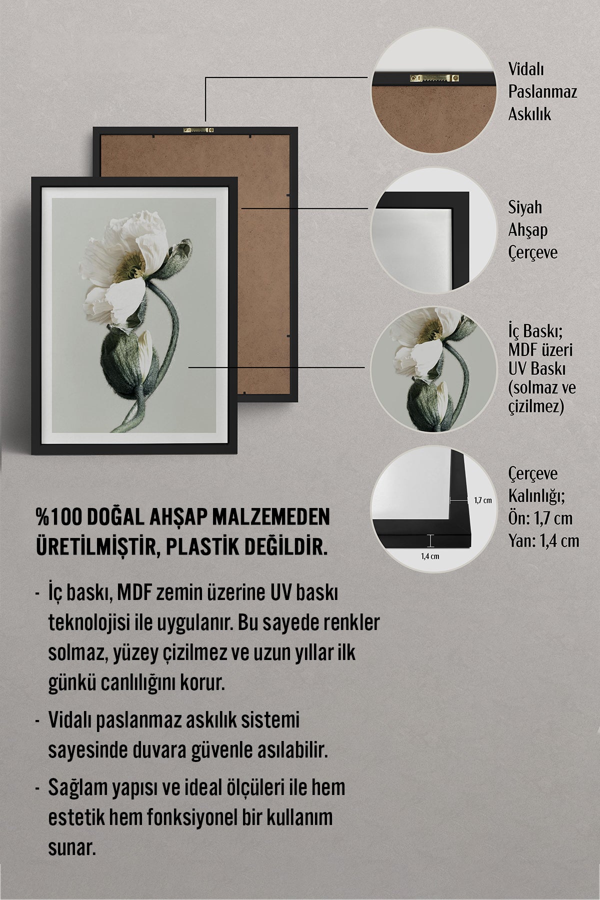 HOMEPACK Ahşap Çerçeveli Tablo Çerçeveli Poster Sanatsal Modern Duvar Dekoru BEK-8308