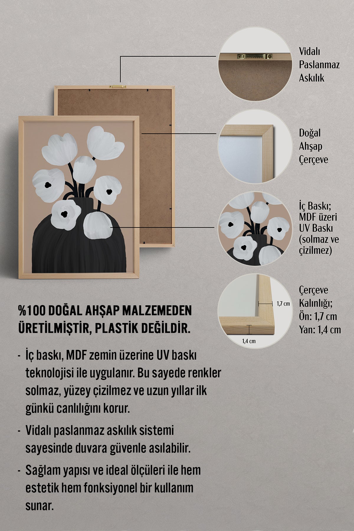 HOMEPACK Ahşap Çerçeveli Tablo Çerçeveli Poster Sanatsal Modern Duvar Dekoru BEK-8312