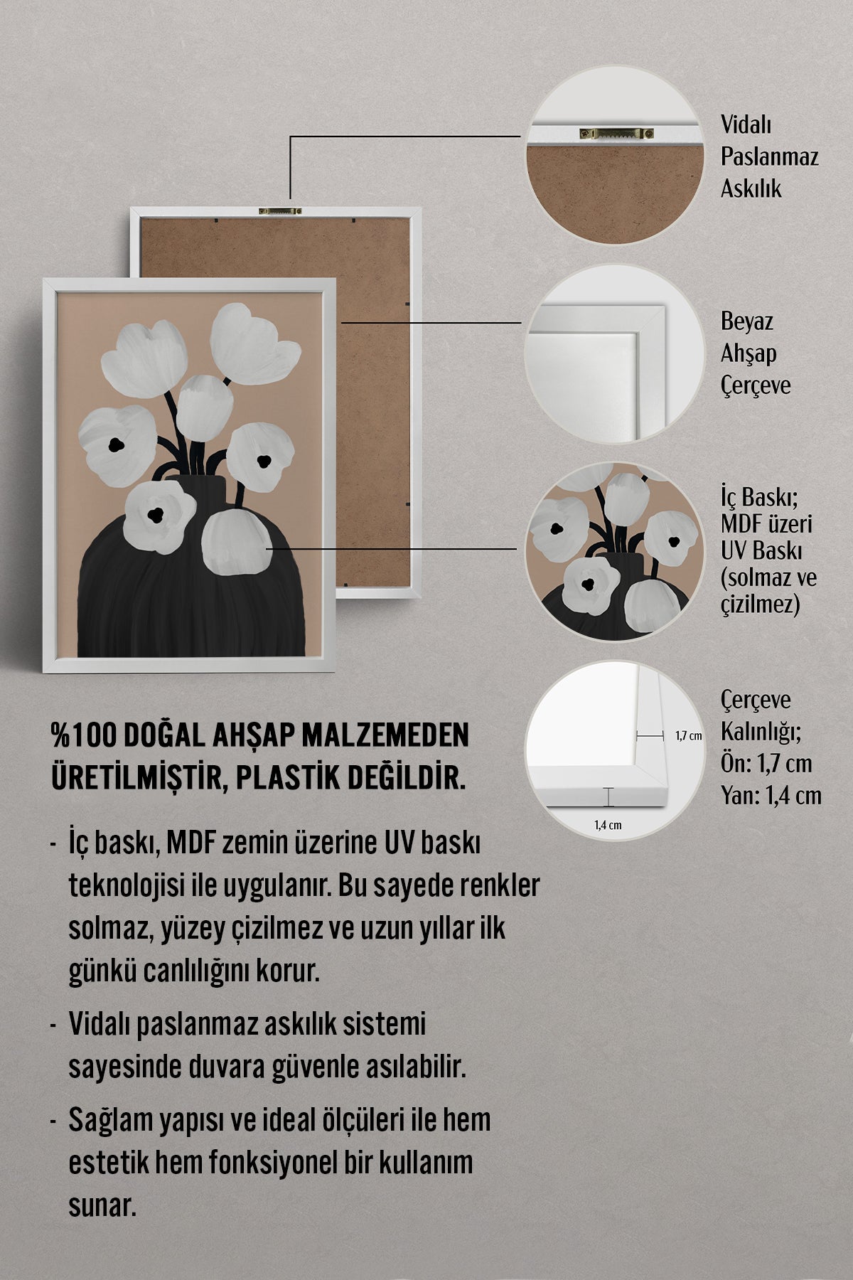 HOMEPACK Ahşap Çerçeveli Tablo Çerçeveli Poster Sanatsal Modern Duvar Dekoru BEK-8312