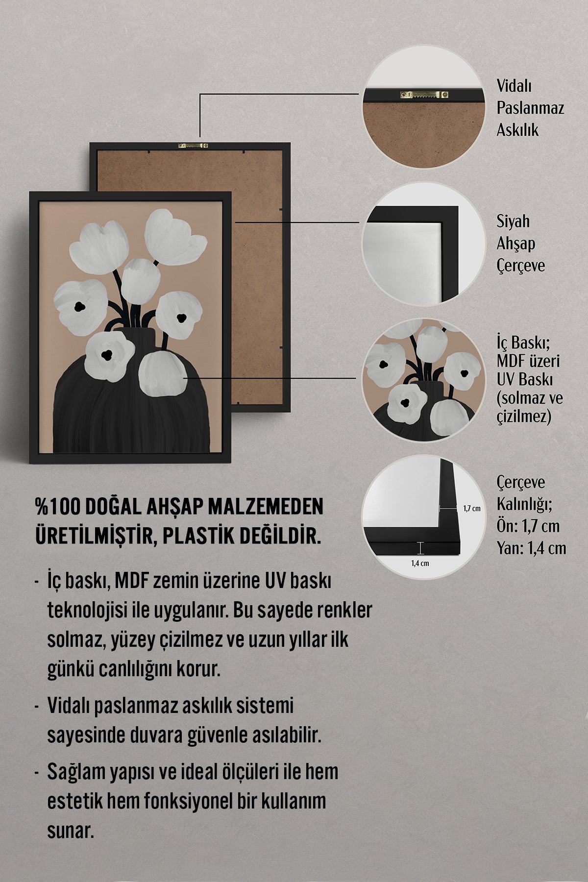 HOMEPACK Ahşap Çerçeveli Tablo Çerçeveli Poster Sanatsal Modern Duvar Dekoru BEK-8312