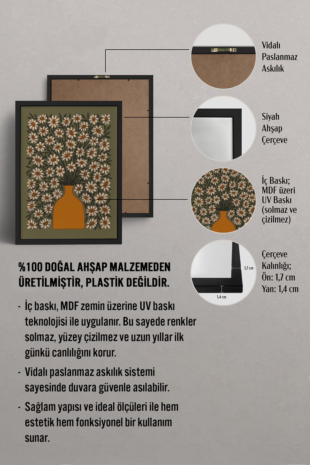 HOMEPACK Ahşap Çerçeveli Tablo Çerçeveli Poster Sanatsal Modern Duvar Dekoru BEK-8313