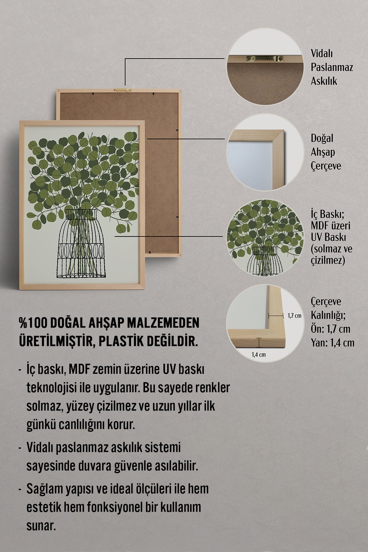 HOMEPACK Ahşap Çerçeveli Tablo Çerçeveli Poster Sanatsal Modern Duvar Dekoru BEK-8322