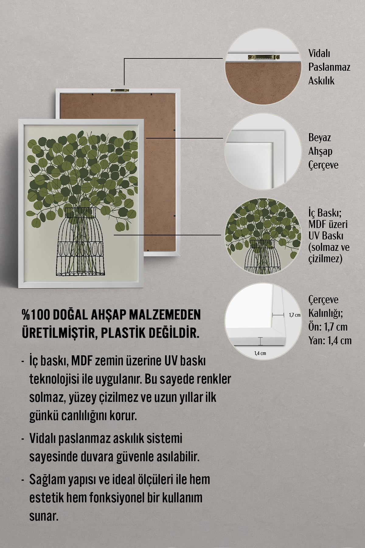 HOMEPACK Ahşap Çerçeveli Tablo Çerçeveli Poster Sanatsal Modern Duvar Dekoru BEK-8322