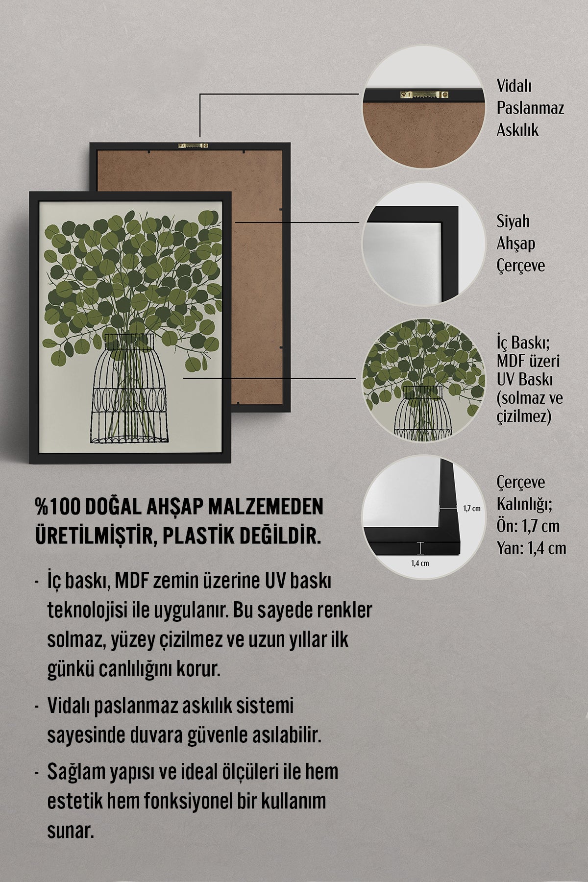 HOMEPACK Ahşap Çerçeveli Tablo Çerçeveli Poster Sanatsal Modern Duvar Dekoru BEK-8322