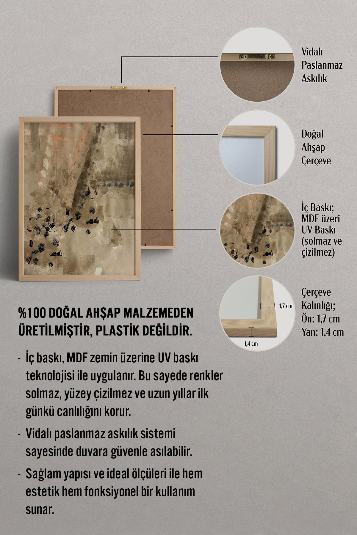 HOMEPACK Ahşap Çerçeveli Tablo Çerçeveli Poster Sanatsal Modern Duvar Dekoru BEK-8323