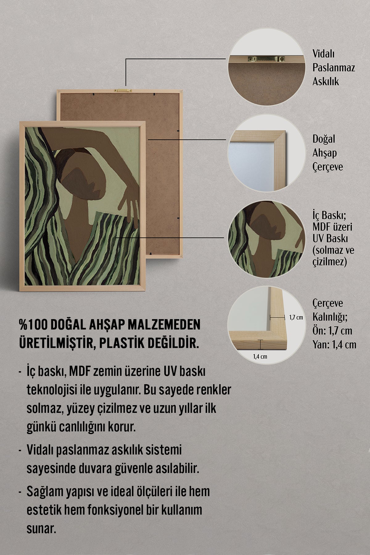 HOMEPACK Ahşap Çerçeveli Tablo Çerçeveli Poster Sanatsal Modern Duvar Dekoru BEK-8324