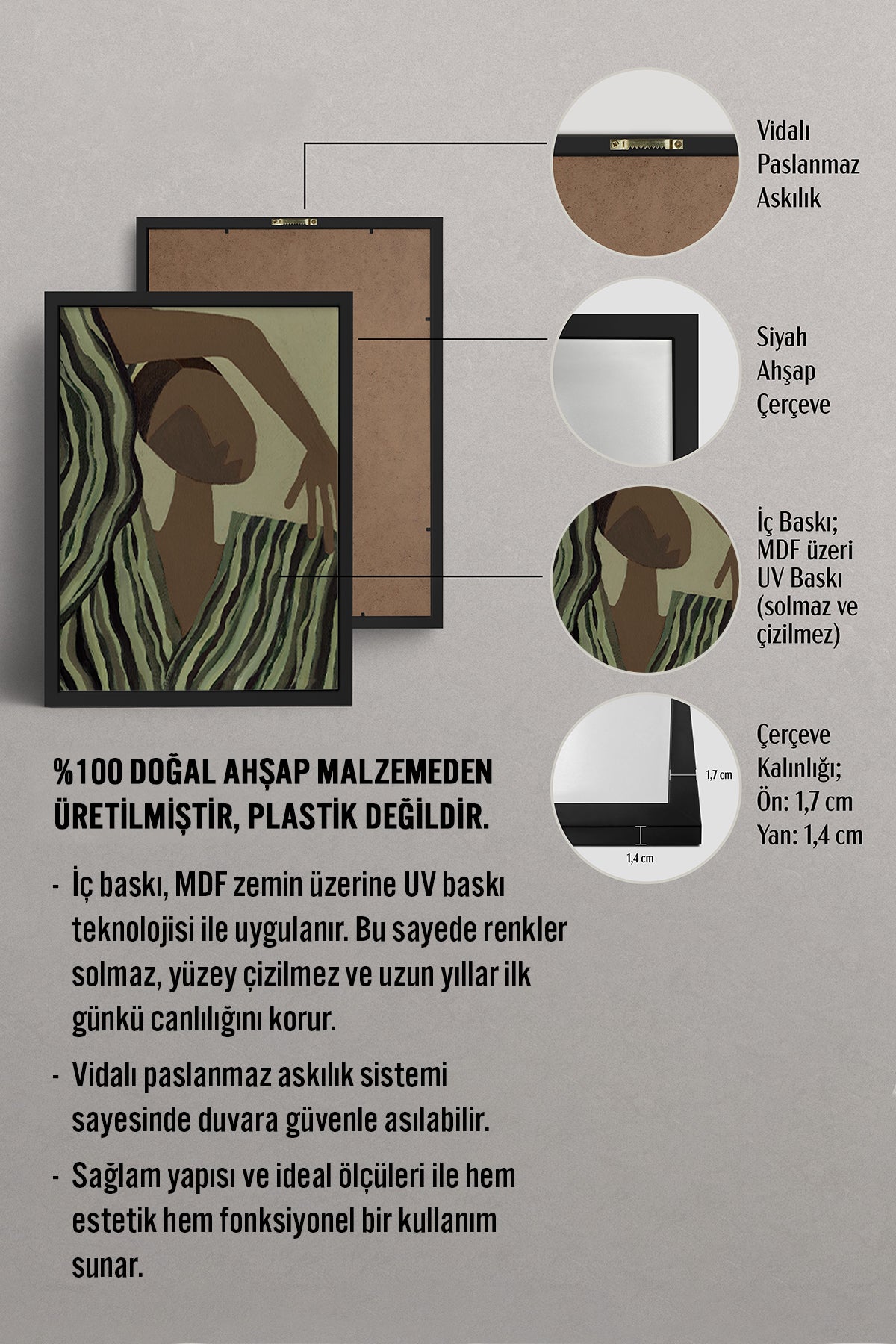 HOMEPACK Ahşap Çerçeveli Tablo Çerçeveli Poster Sanatsal Modern Duvar Dekoru BEK-8324