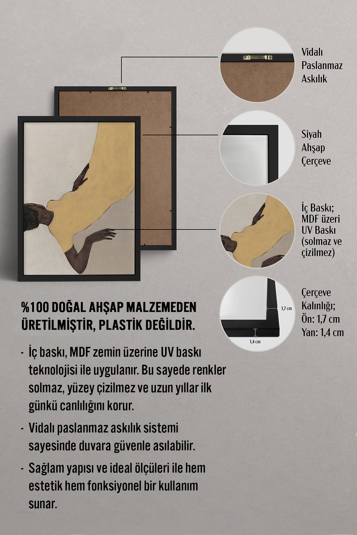 HOMEPACK Ahşap Çerçeveli Tablo Çerçeveli Poster Sanatsal Modern Duvar Dekoru BEK-8328