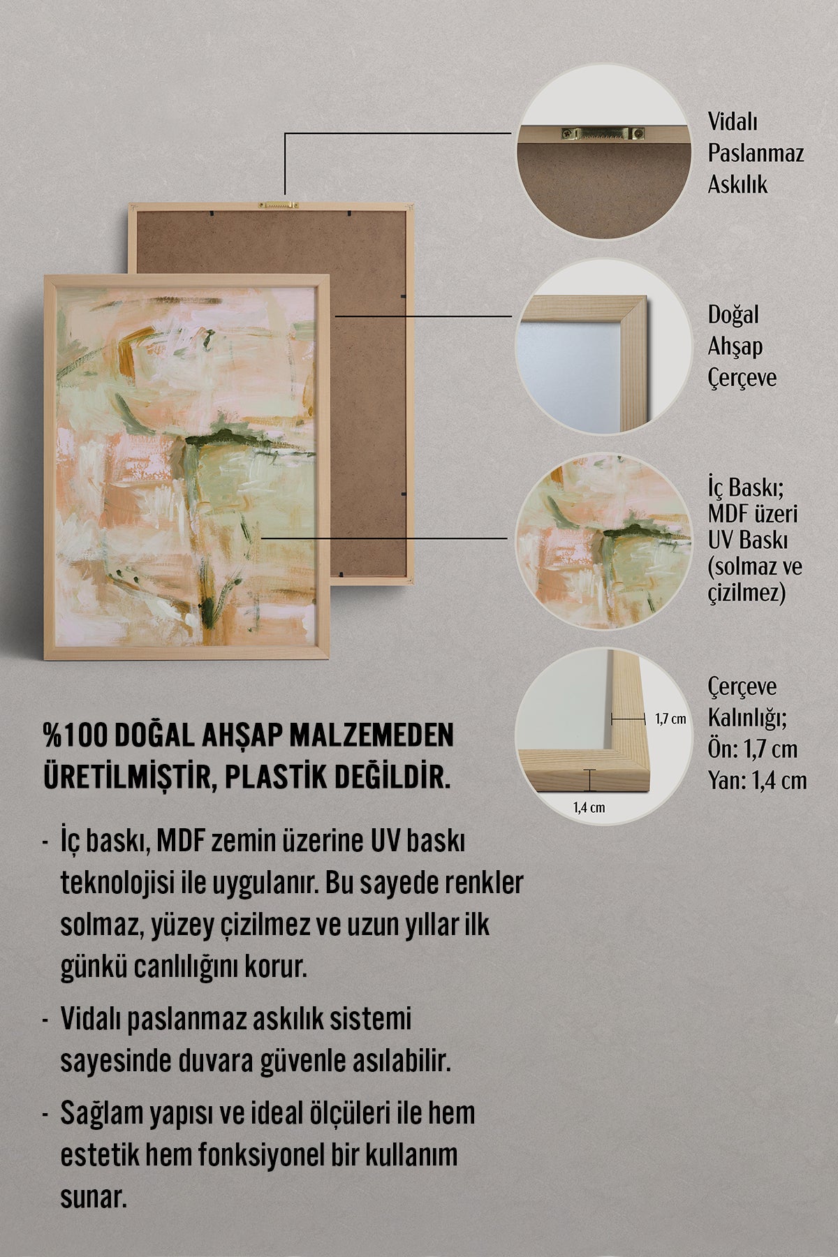 HOMEPACK Ahşap Çerçeveli Tablo Çerçeveli Poster Sanatsal Modern Duvar Dekoru BEK-8329
