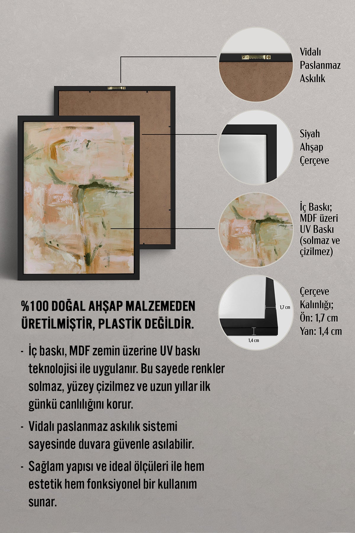 HOMEPACK Ahşap Çerçeveli Tablo Çerçeveli Poster Sanatsal Modern Duvar Dekoru BEK-8329