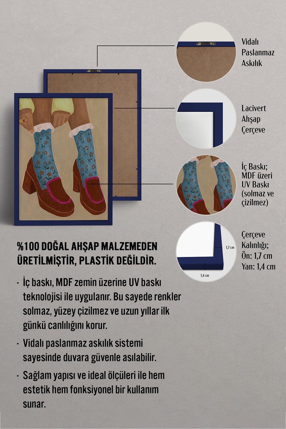 HOMEPACK Ahşap Çerçeveli Tablo Çerçeveli Poster Sanatsal Modern Duvar Dekoru BEK-8332