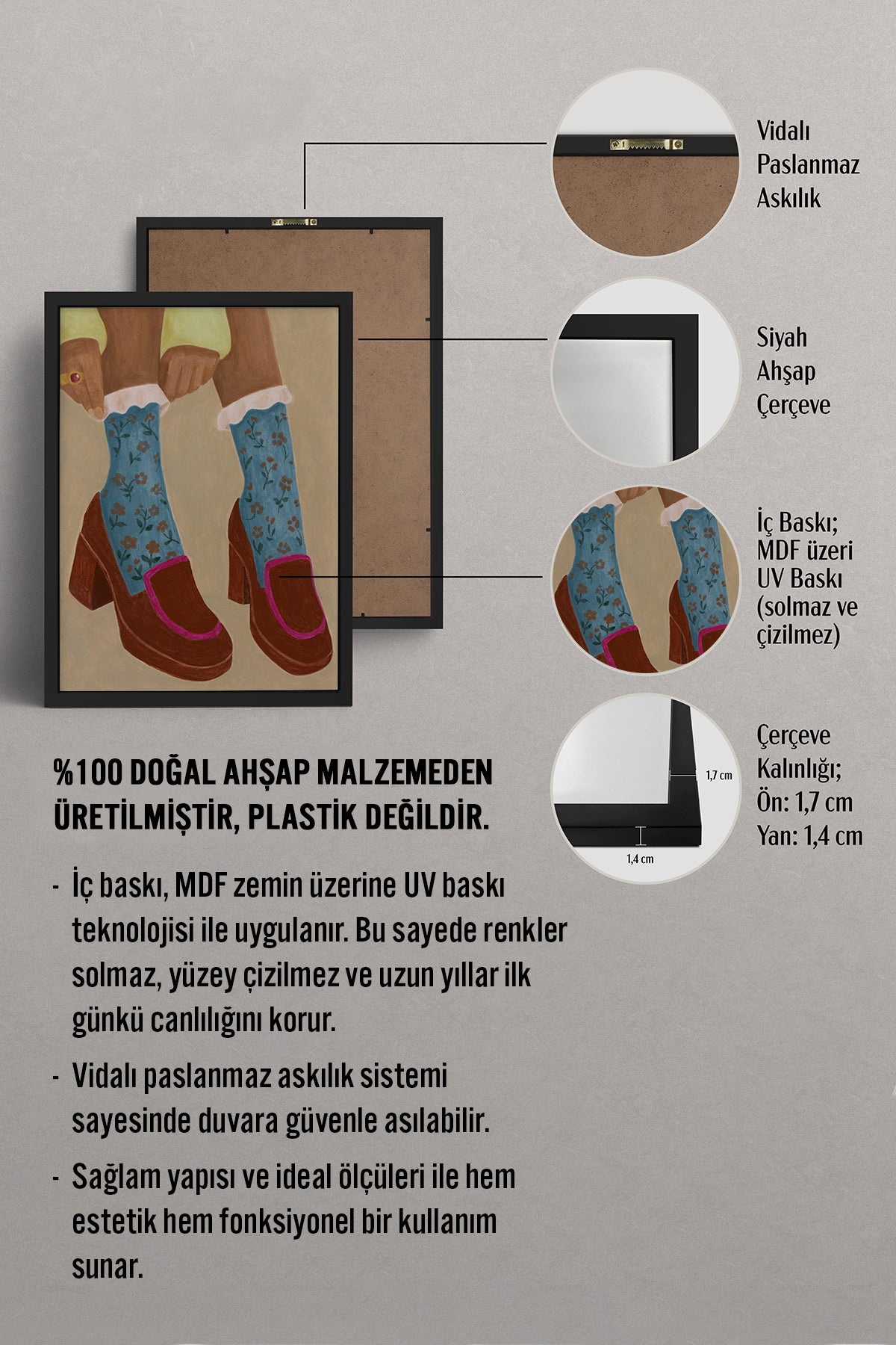 HOMEPACK Ahşap Çerçeveli Tablo Çerçeveli Poster Sanatsal Modern Duvar Dekoru BEK-8332