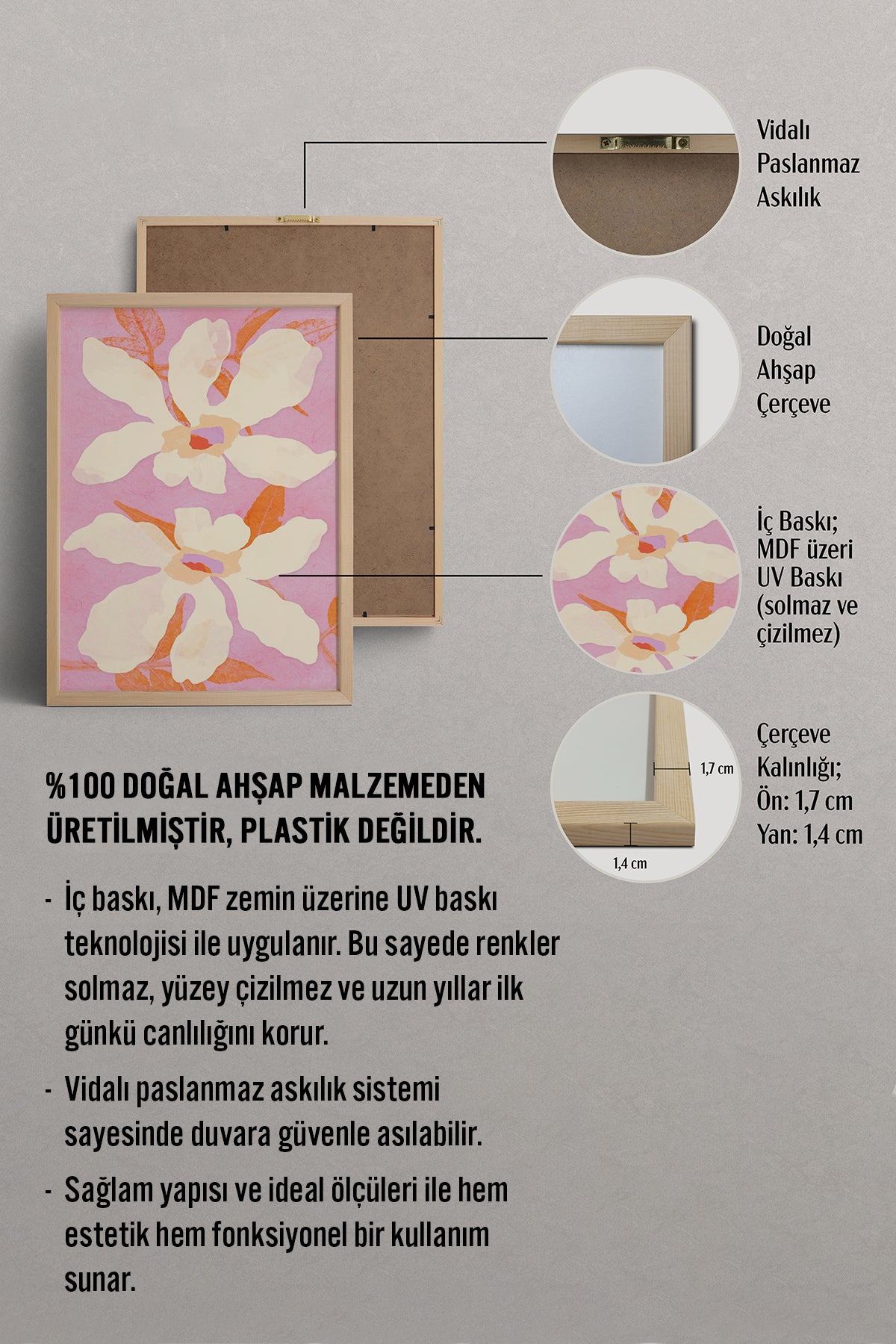 HOMEPACK Ahşap Çerçeveli Tablo Çerçeveli Poster Sanatsal Modern Duvar Dekoru BEK-8333
