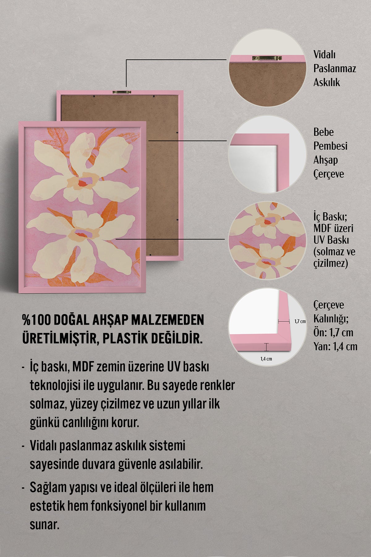 HOMEPACK Ahşap Çerçeveli Tablo Çerçeveli Poster Sanatsal Modern Duvar Dekoru BEK-8333
