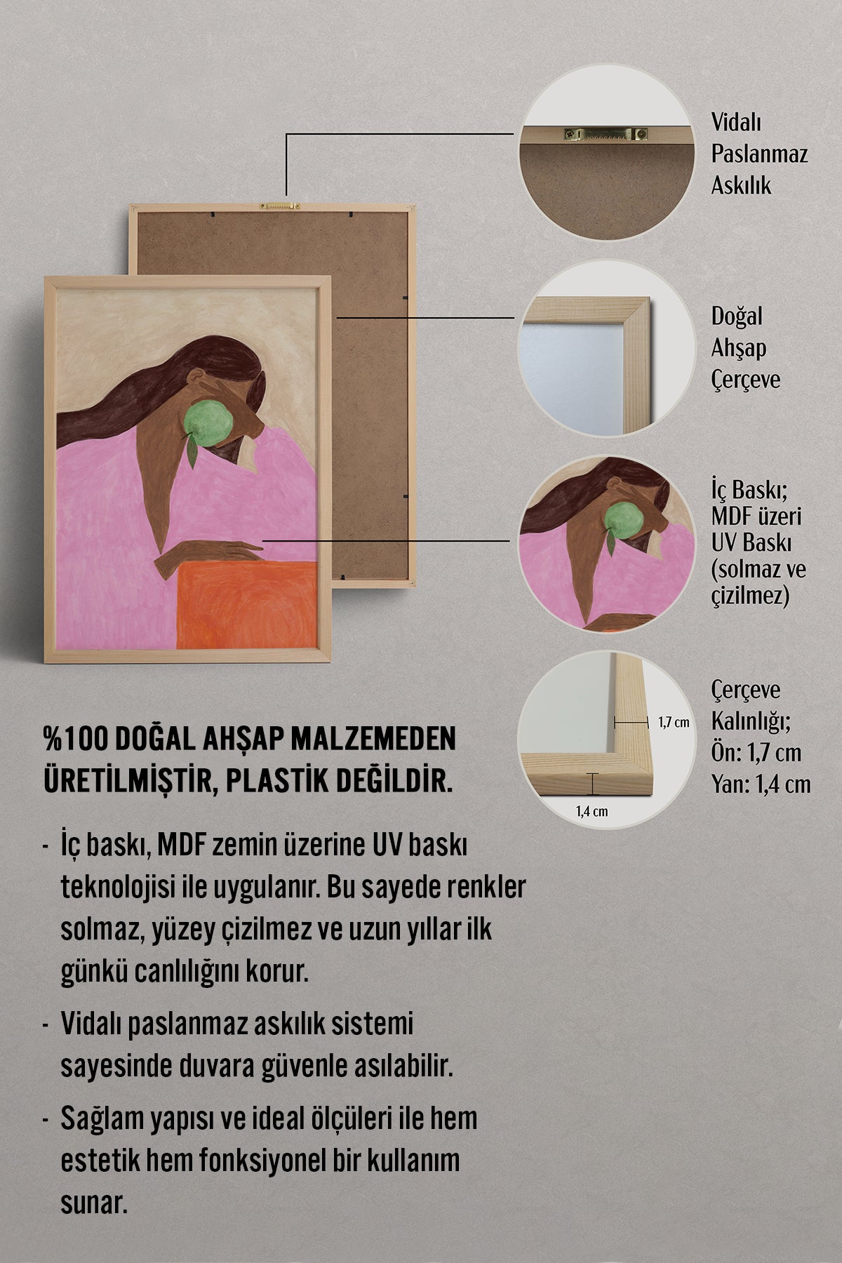HOMEPACK Ahşap Çerçeveli Tablo Çerçeveli Poster Sanatsal Modern Duvar Dekoru BEK-8334