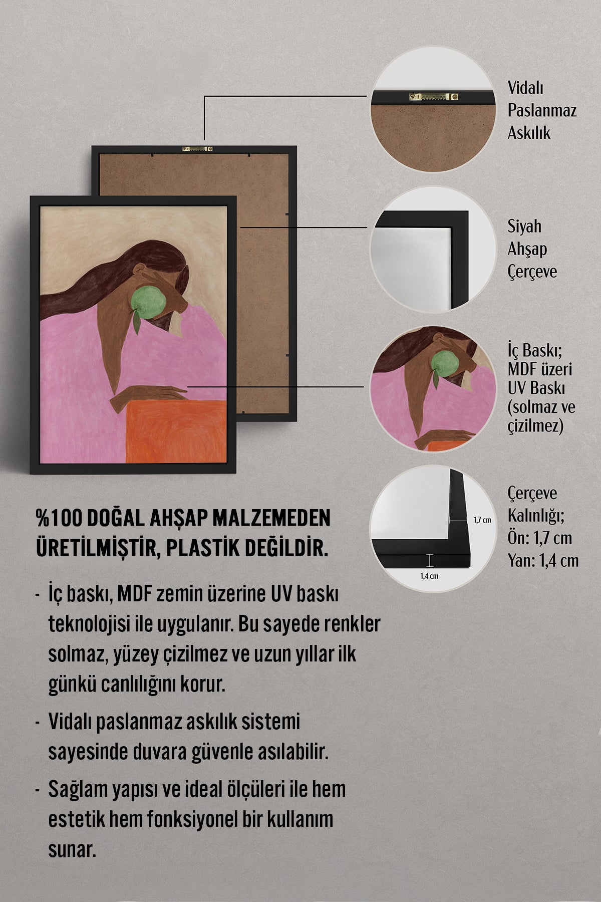 HOMEPACK Ahşap Çerçeveli Tablo Çerçeveli Poster Sanatsal Modern Duvar Dekoru BEK-8334