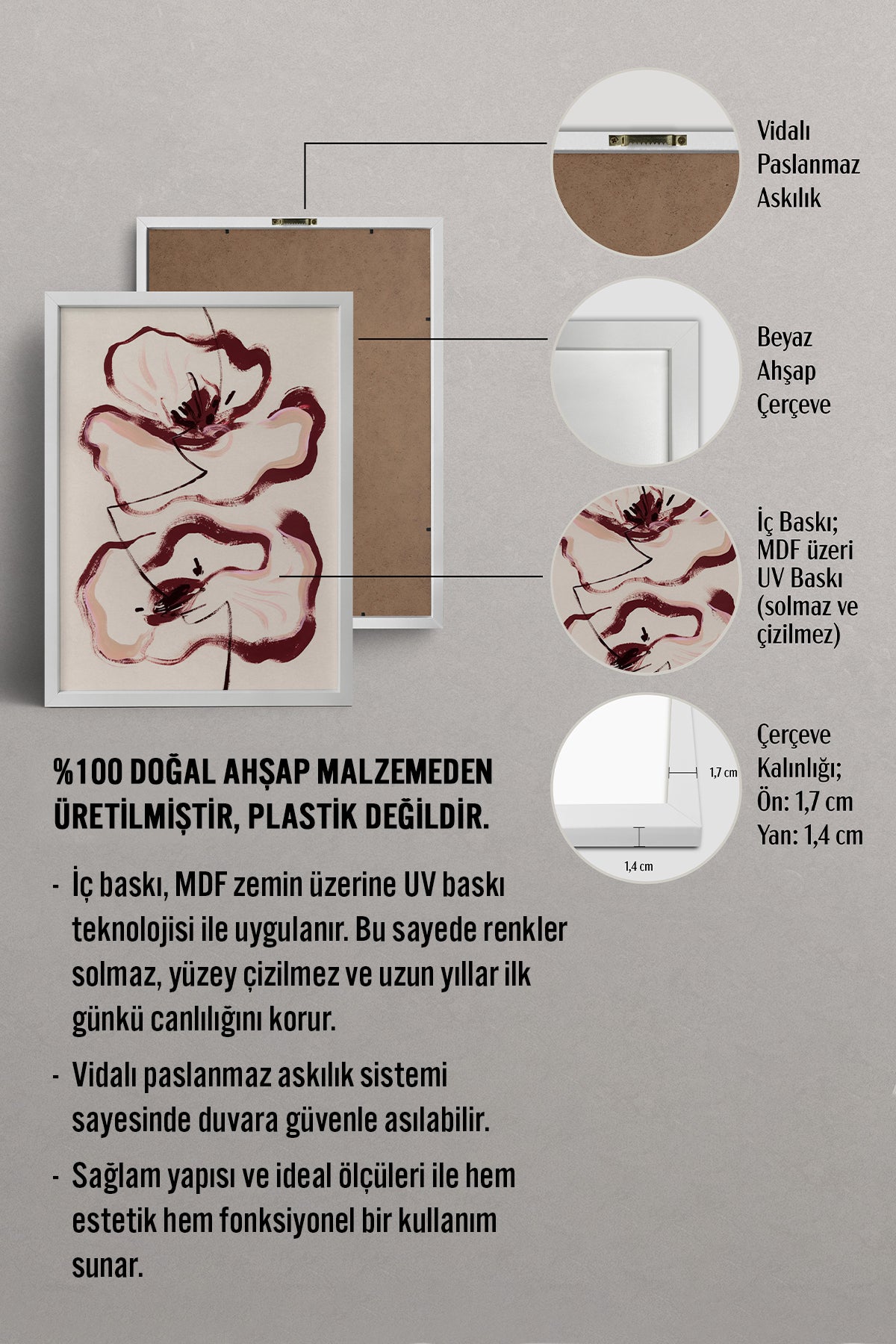 HOMEPACK Ahşap Çerçeveli Tablo Çerçeveli Poster Sanatsal Modern Duvar Dekoru BEK-8338