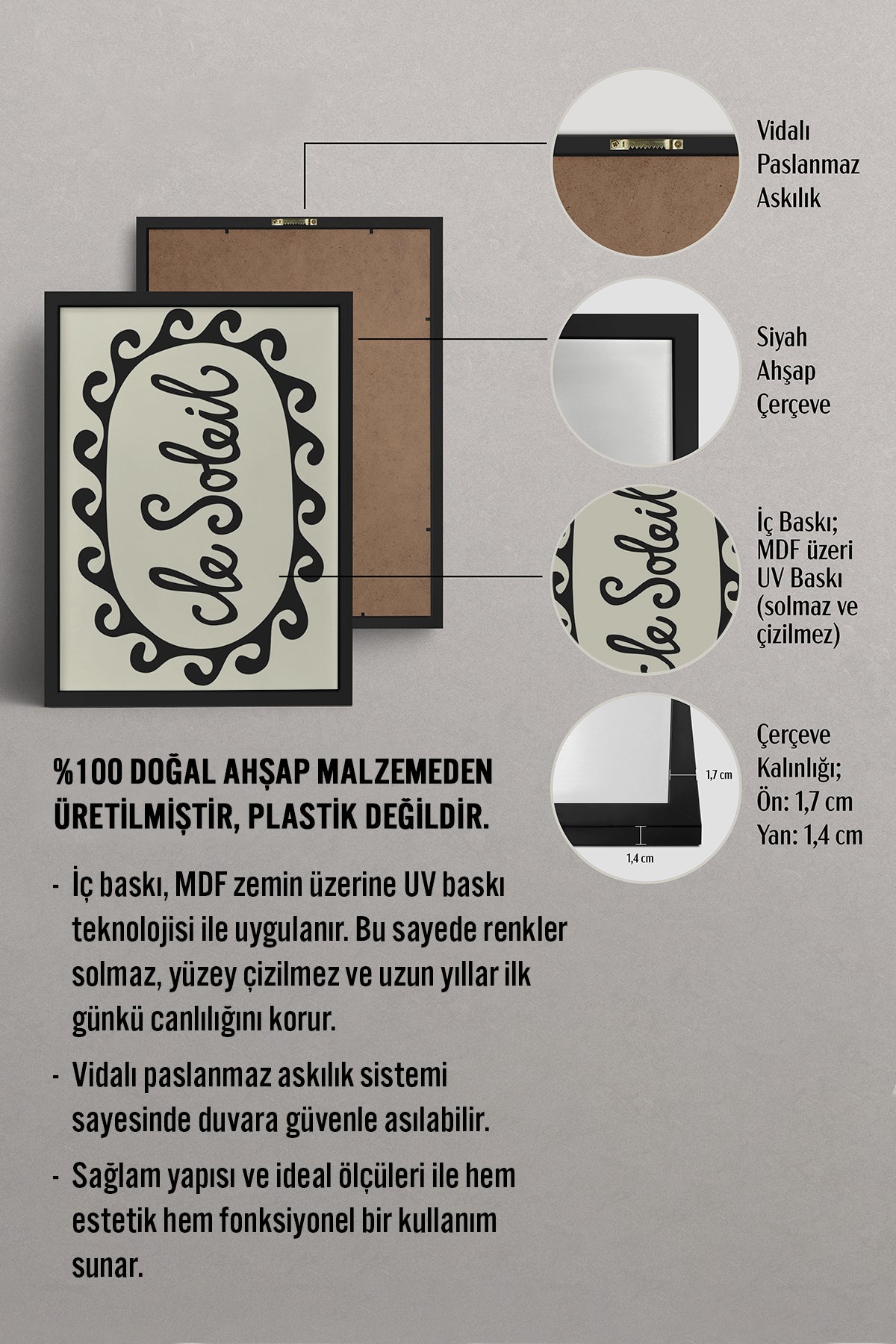 HOMEPACK Ahşap Çerçeveli Tablo Çerçeveli Poster Sanatsal Modern Duvar Dekoru BEK-8341
