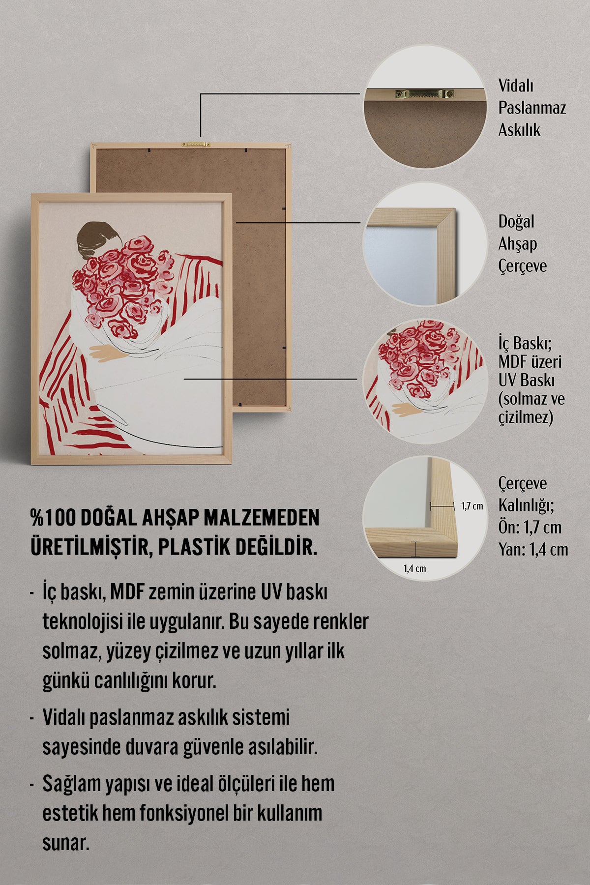 HOMEPACK Ahşap Çerçeveli Tablo Çerçeveli Poster Sanatsal Modern Duvar Dekoru BEK-8343
