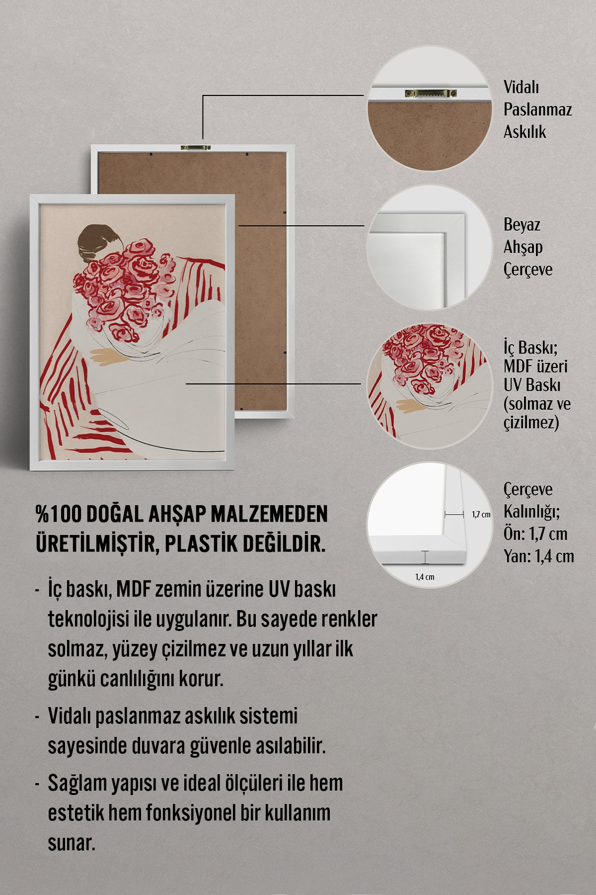 HOMEPACK Ahşap Çerçeveli Tablo Çerçeveli Poster Sanatsal Modern Duvar Dekoru BEK-8343