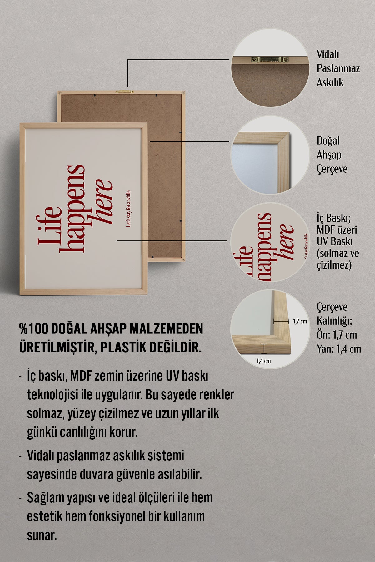 HOMEPACK Ahşap Çerçeveli Tablo Çerçeveli Poster Sanatsal Modern Duvar Dekoru BEK-8344