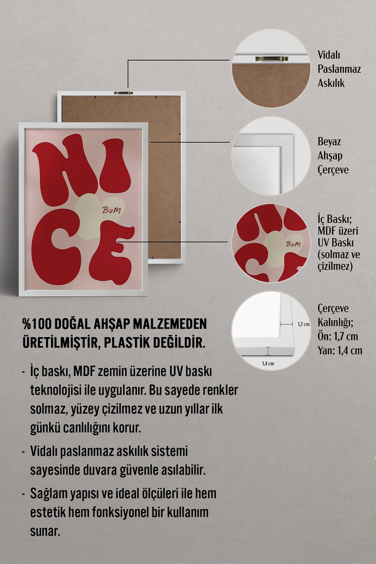 HOMEPACK Ahşap Çerçeveli Tablo Çerçeveli Poster Sanatsal Modern Duvar Dekoru BEK-8346