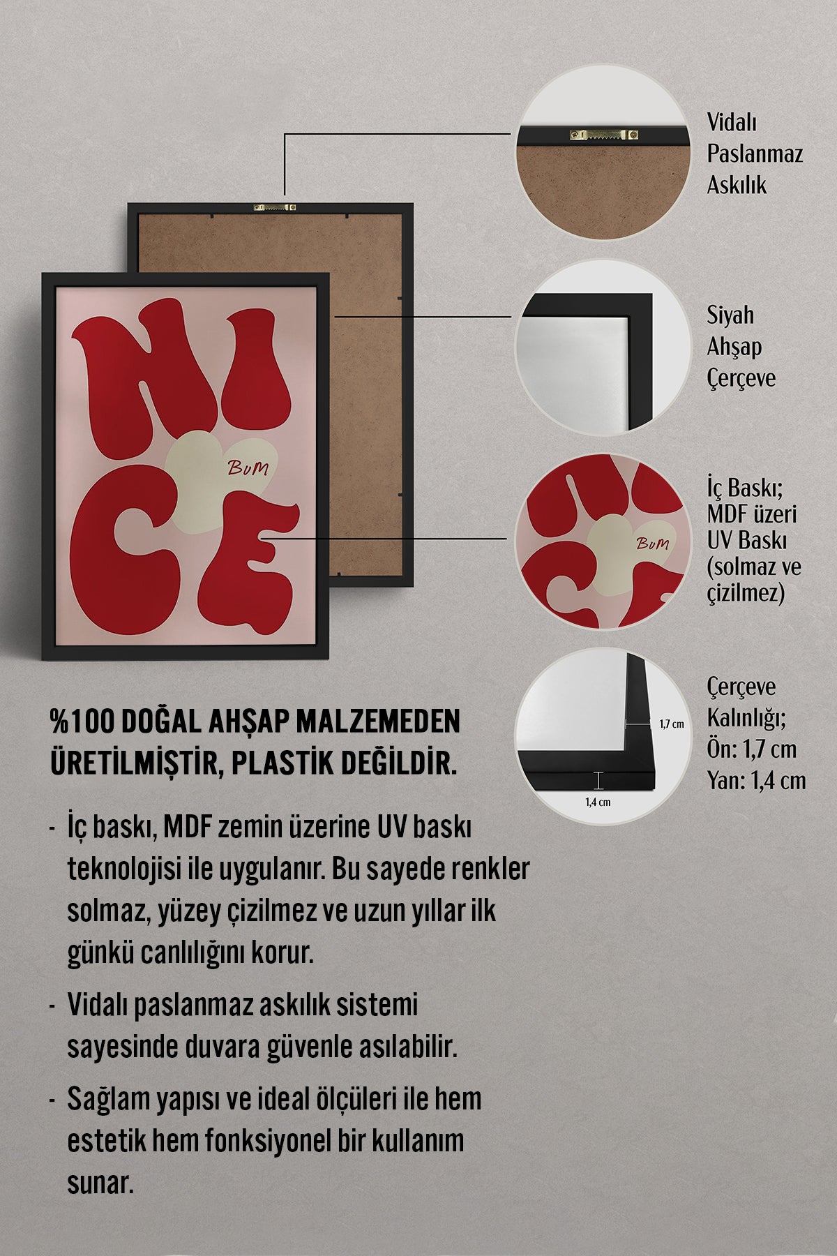 HOMEPACK Ahşap Çerçeveli Tablo Çerçeveli Poster Sanatsal Modern Duvar Dekoru BEK-8346