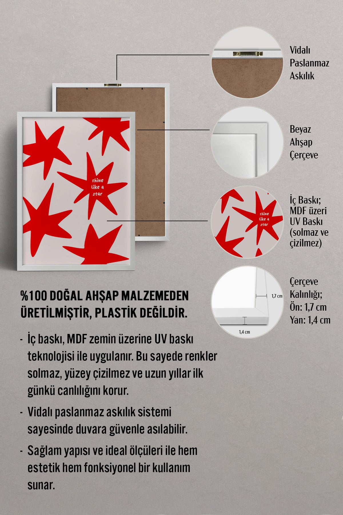 HOMEPACK Ahşap Çerçeveli Tablo Çerçeveli Poster Sanatsal Modern Duvar Dekoru BEK-8353