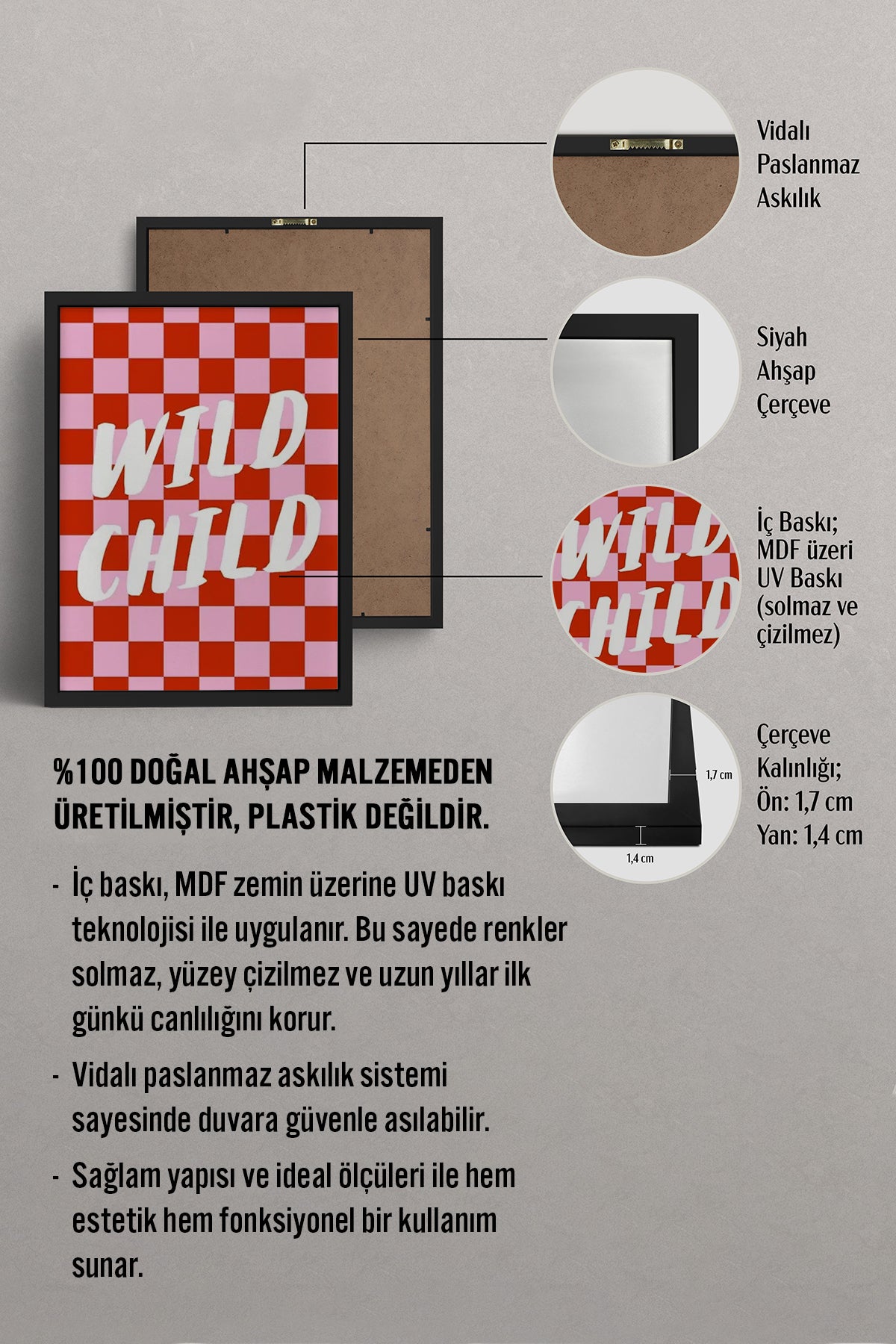 HOMEPACK Ahşap Çerçeveli Tablo Çerçeveli Poster Sanatsal Modern Duvar Dekoru BEK-8354
