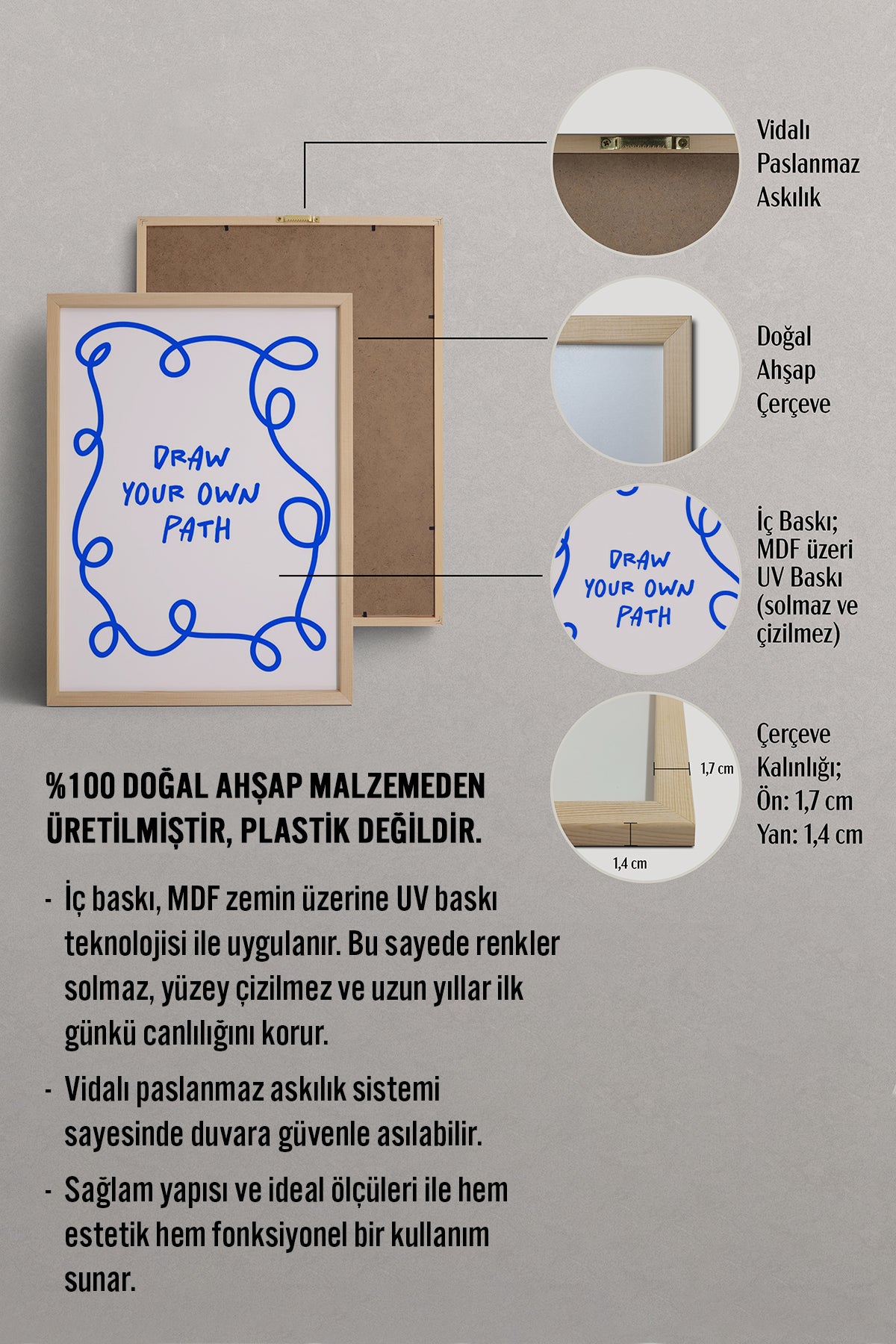 HOMEPACK Ahşap Çerçeveli Tablo Çerçeveli Poster Sanatsal Modern Duvar Dekoru BEK-8358