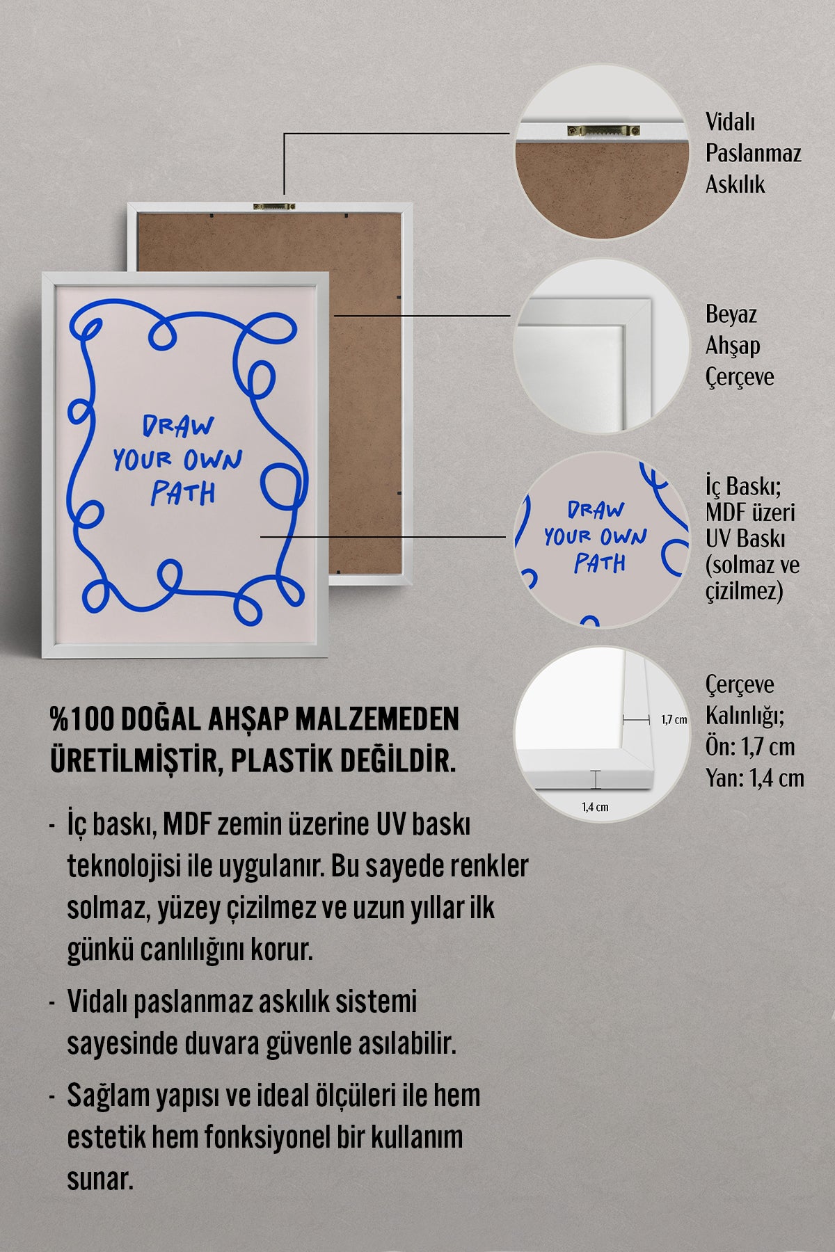 HOMEPACK Ahşap Çerçeveli Tablo Çerçeveli Poster Sanatsal Modern Duvar Dekoru BEK-8358