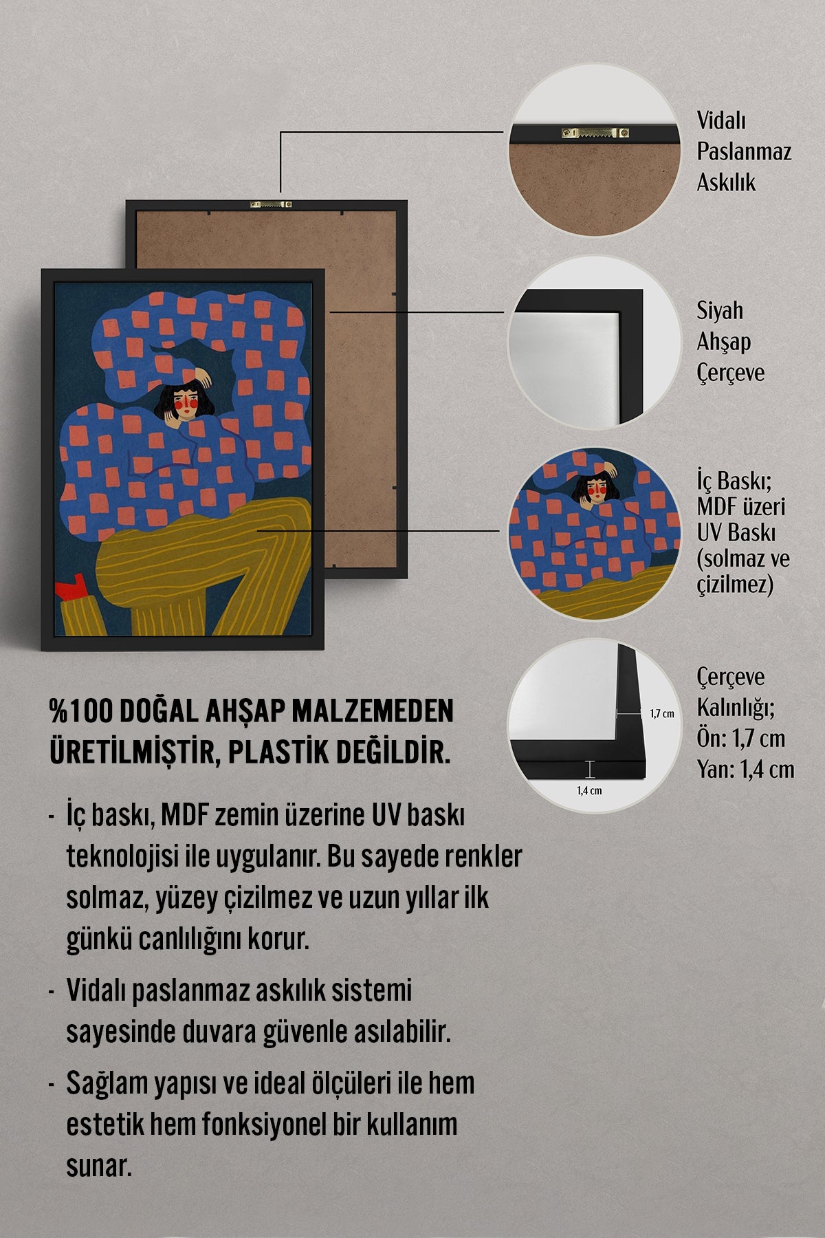 HOMEPACK Ahşap Çerçeveli Tablo Çerçeveli Poster Sanatsal Modern Duvar Dekoru BEK-8359