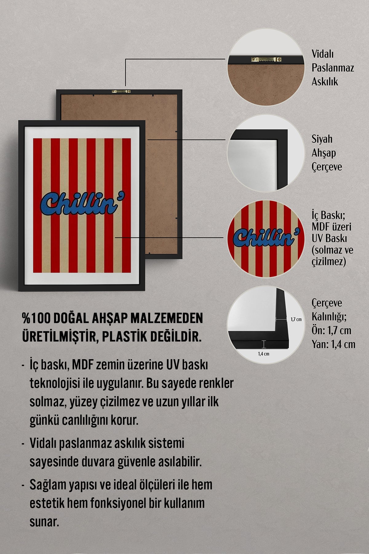 HOMEPACK Ahşap Çerçeveli Tablo Çerçeveli Poster Sanatsal Modern Duvar Dekoru BEK-8362