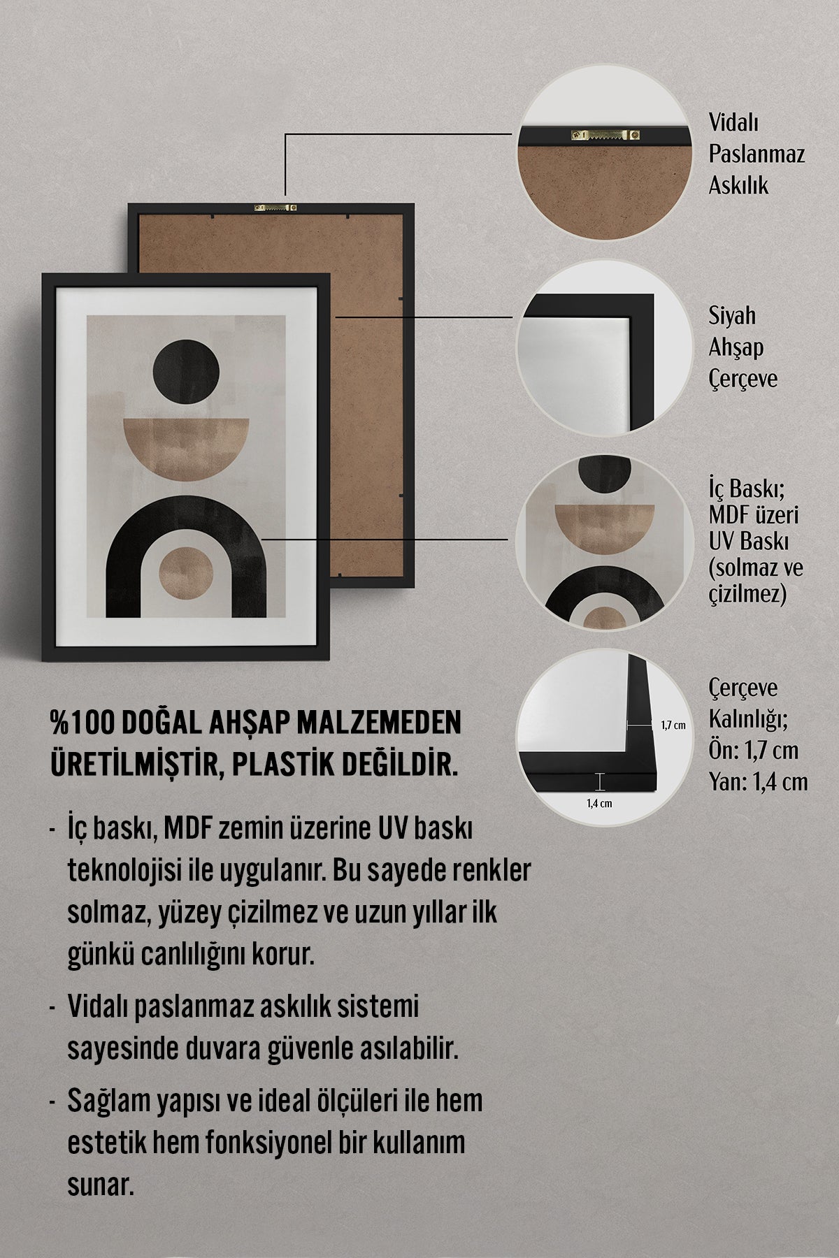 HOMEPACK Ahşap Çerçeveli Tablo Çerçeveli Poster Sanatsal Modern Duvar Dekoru BEK-8363