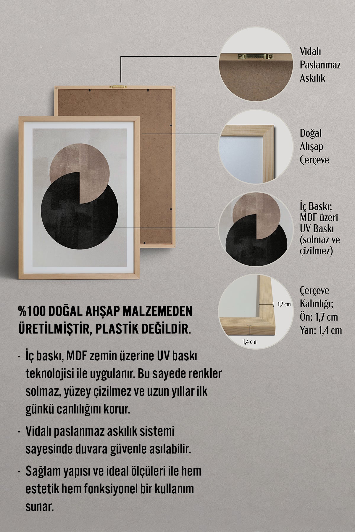 HOMEPACK Ahşap Çerçeveli Tablo Çerçeveli Poster Sanatsal Modern Duvar Dekoru BEK-8365