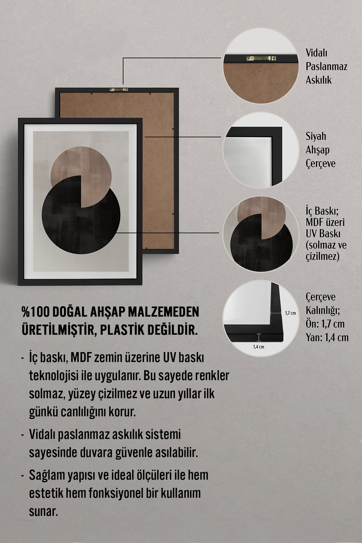 HOMEPACK Ahşap Çerçeveli Tablo Çerçeveli Poster Sanatsal Modern Duvar Dekoru BEK-8365