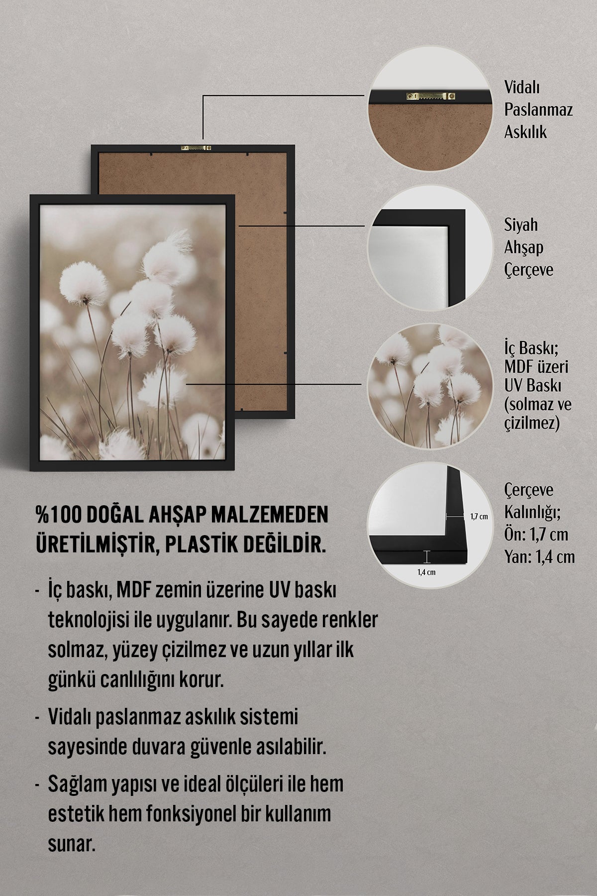 HOMEPACK Ahşap Çerçeveli Tablo Çerçeveli Poster Sanatsal Modern Duvar Dekoru BEK-8366