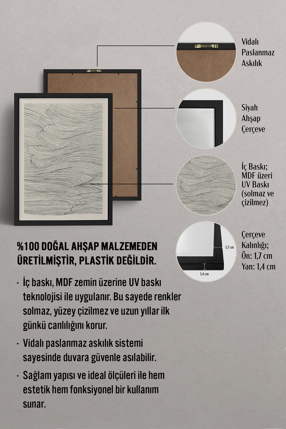 HOMEPACK Ahşap Çerçeveli Tablo Çerçeveli Poster Sanatsal Modern Duvar Dekoru BEK-8367