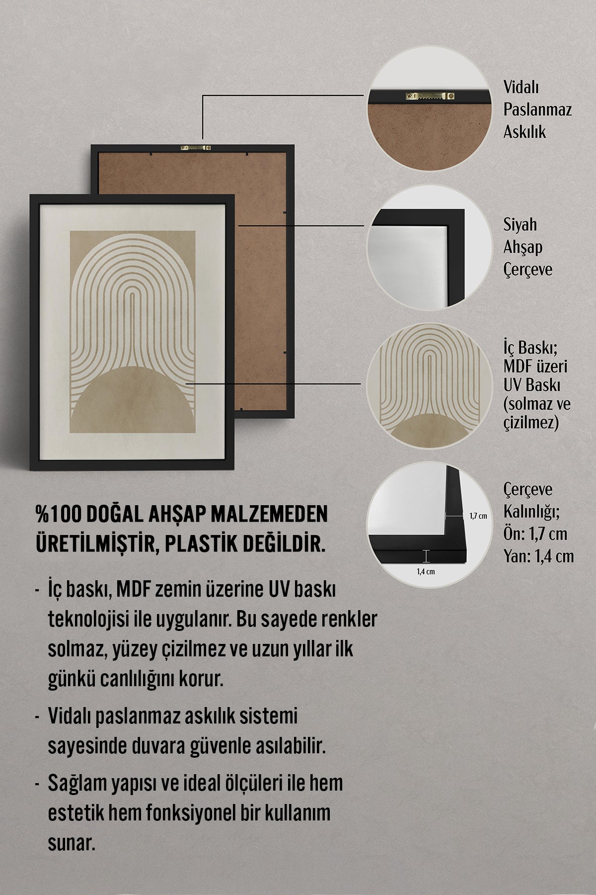 HOMEPACK Ahşap Çerçeveli Tablo Çerçeveli Poster Sanatsal Modern Duvar Dekoru BEK-8368