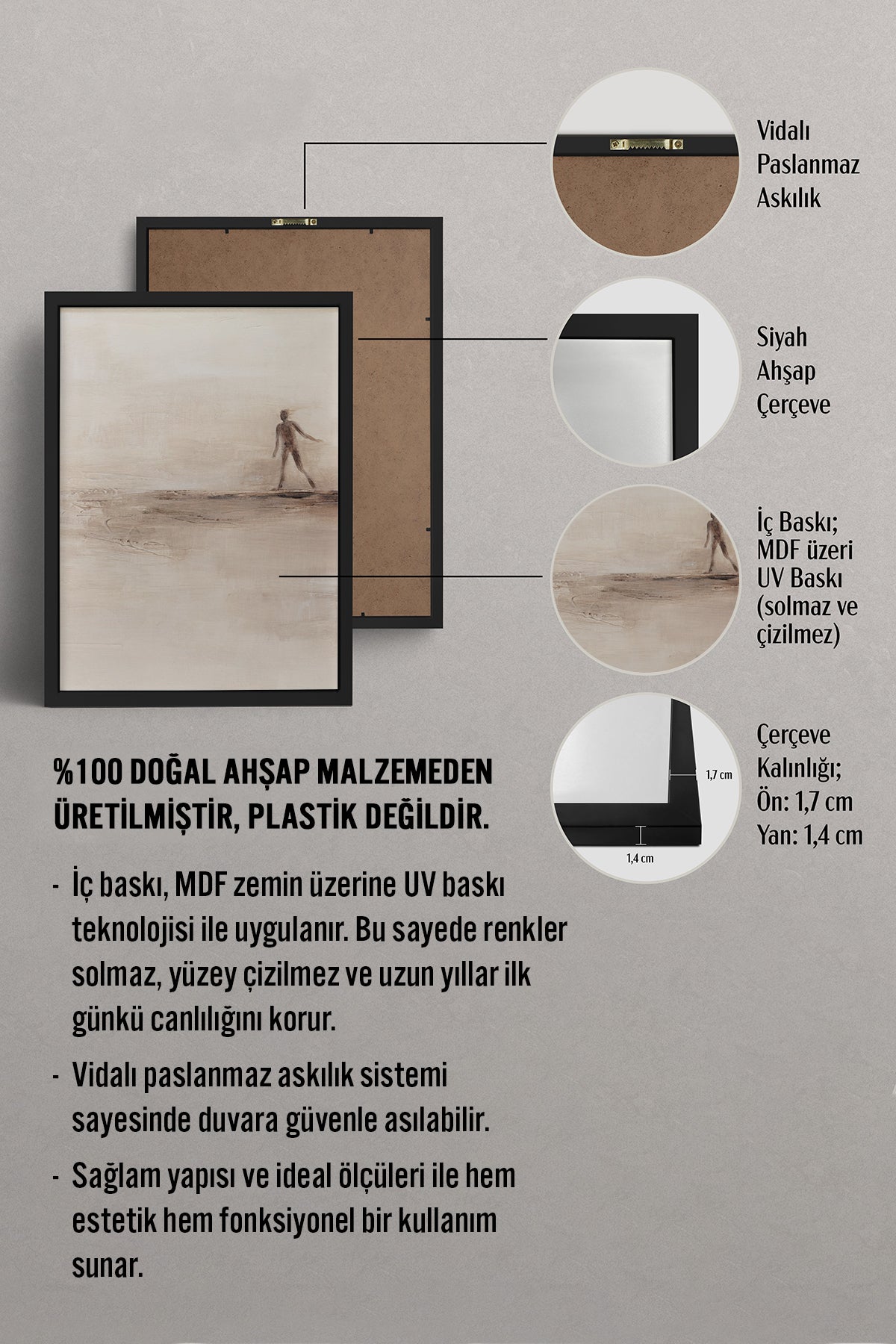 HOMEPACK Ahşap Çerçeveli Tablo Çerçeveli Poster Sanatsal Modern Duvar Dekoru BEK-8371