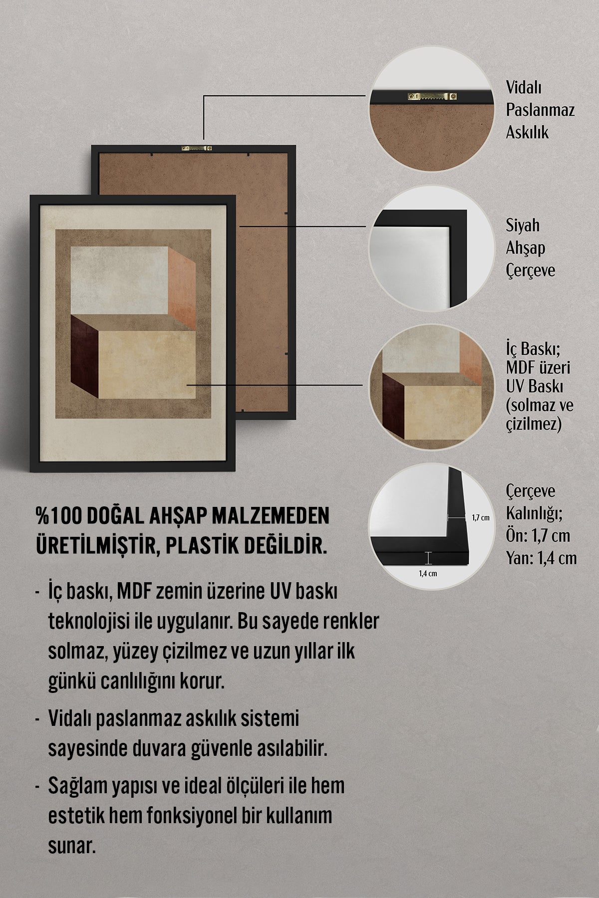 HOMEPACK Ahşap Çerçeveli Tablo Çerçeveli Poster Sanatsal Modern Duvar Dekoru BEK-8372