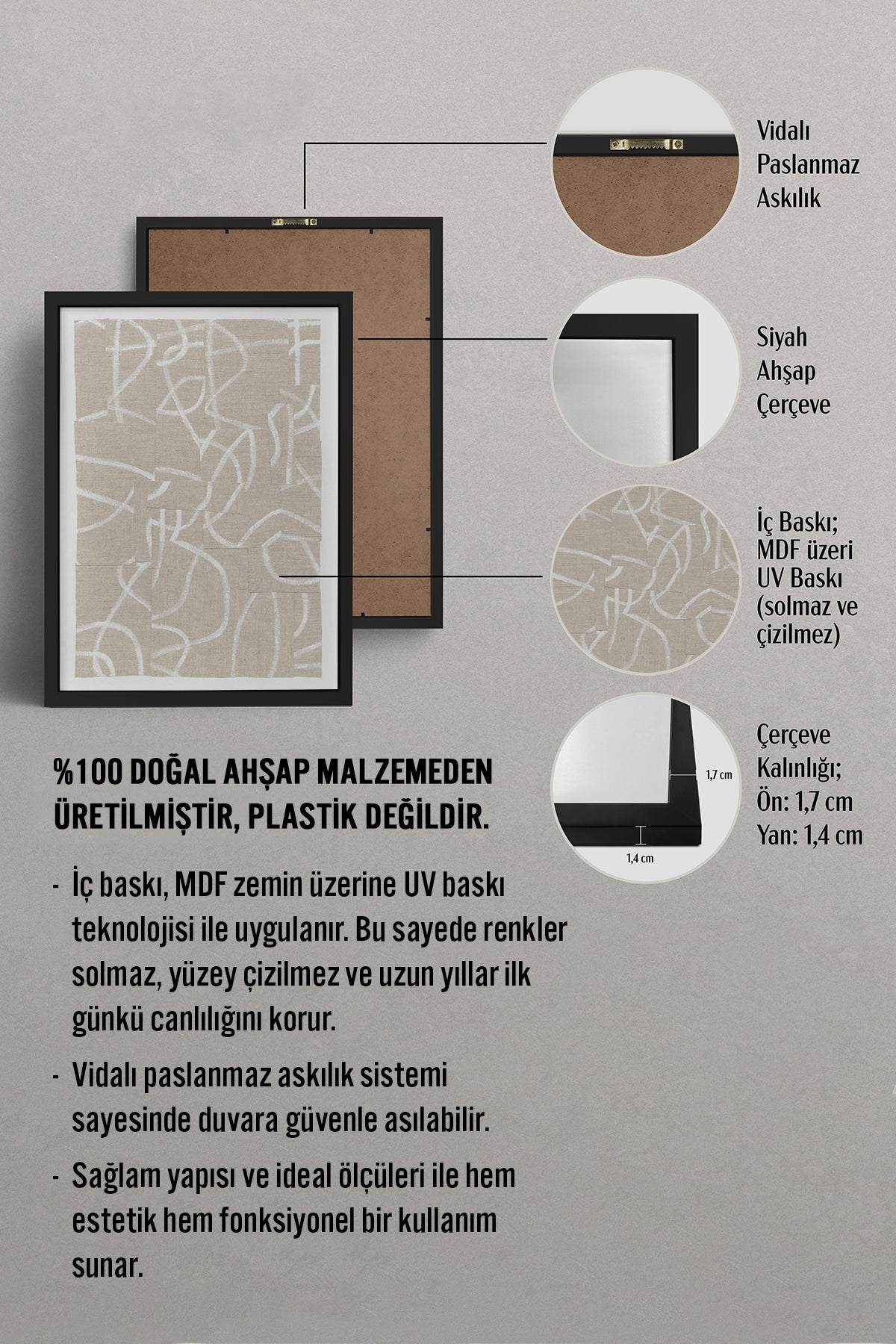 HOMEPACK Ahşap Çerçeveli Tablo Çerçeveli Poster Sanatsal Modern Duvar Dekoru BEK-8373