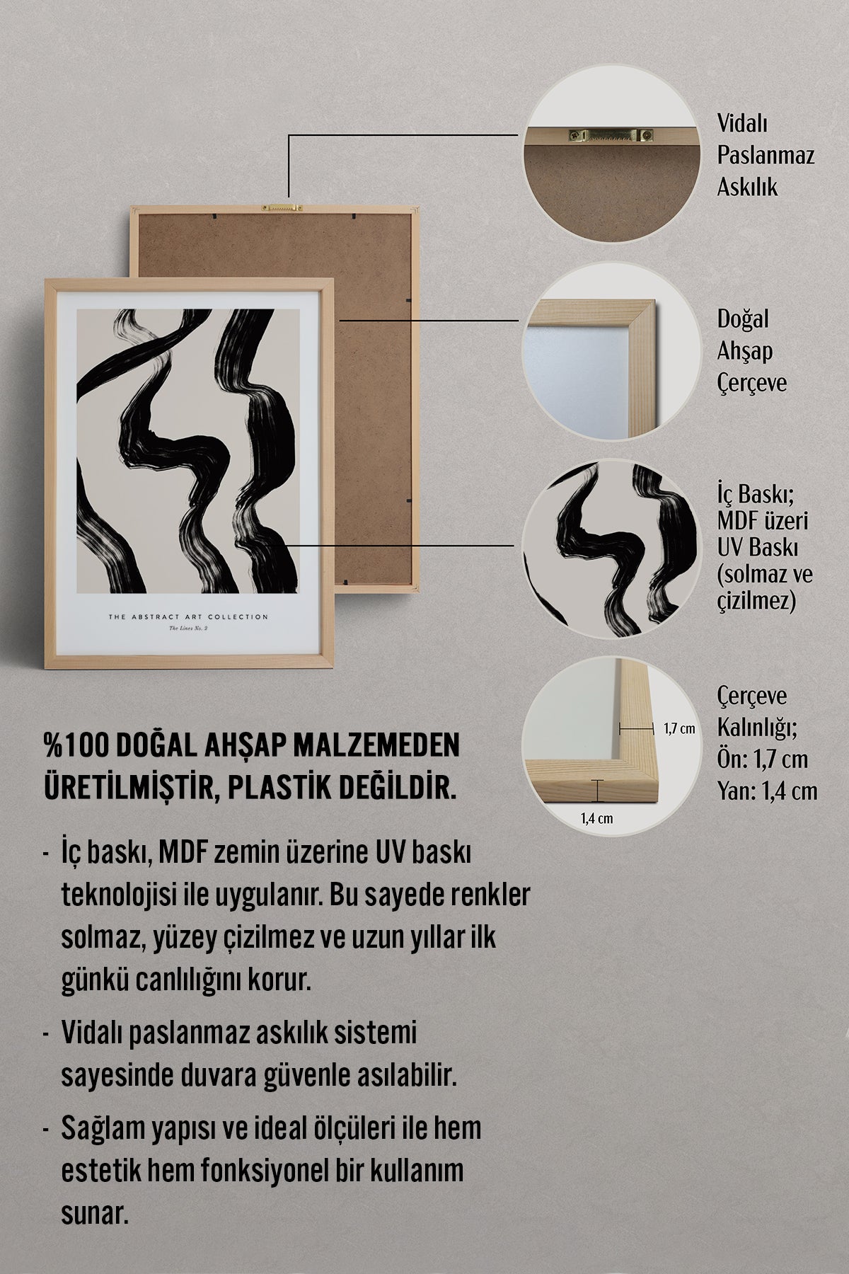HOMEPACK Ahşap Çerçeveli Tablo Çerçeveli Poster Sanatsal Modern Duvar Dekoru BEK-8374