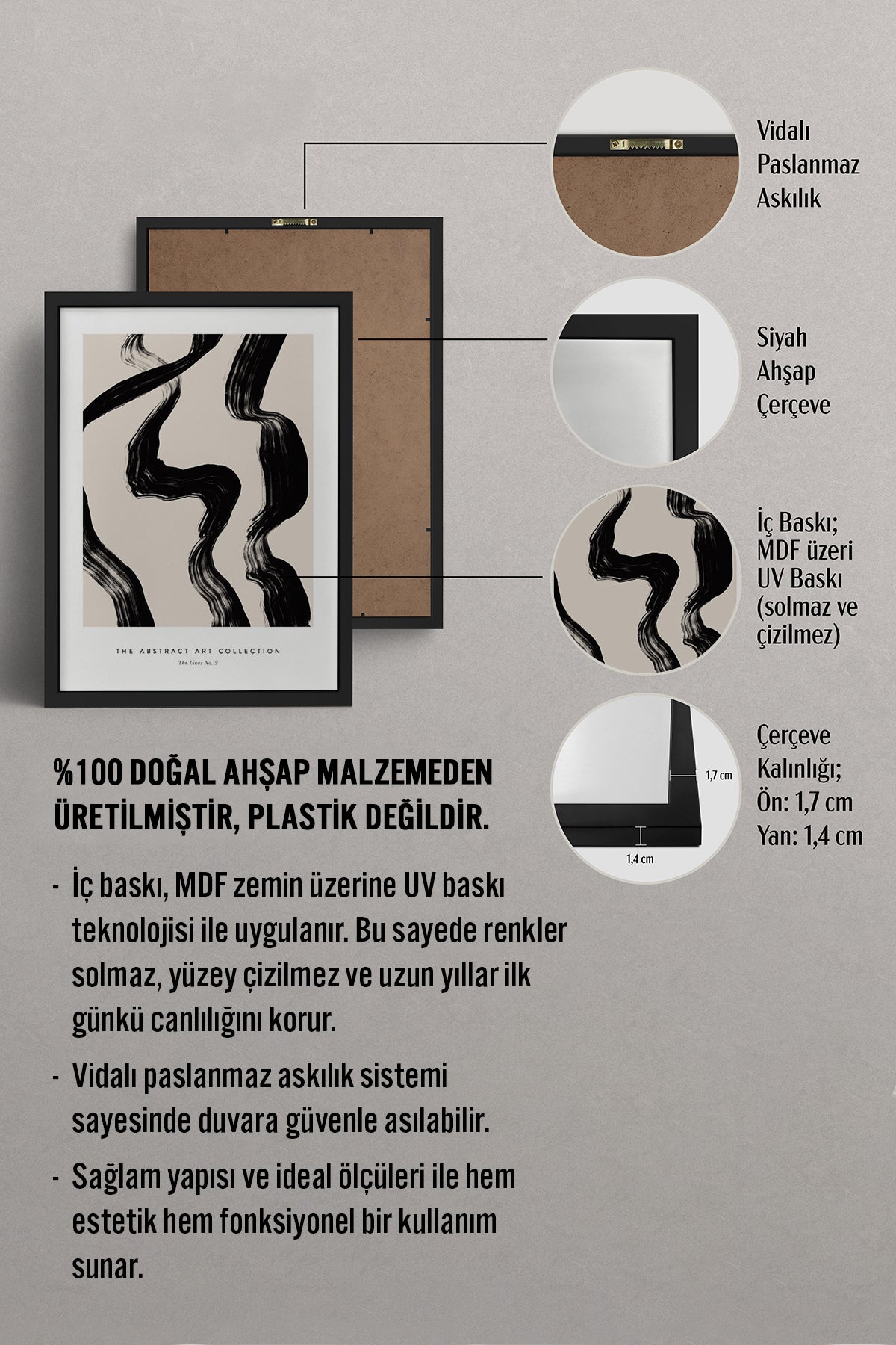HOMEPACK Ahşap Çerçeveli Tablo Çerçeveli Poster Sanatsal Modern Duvar Dekoru BEK-8374