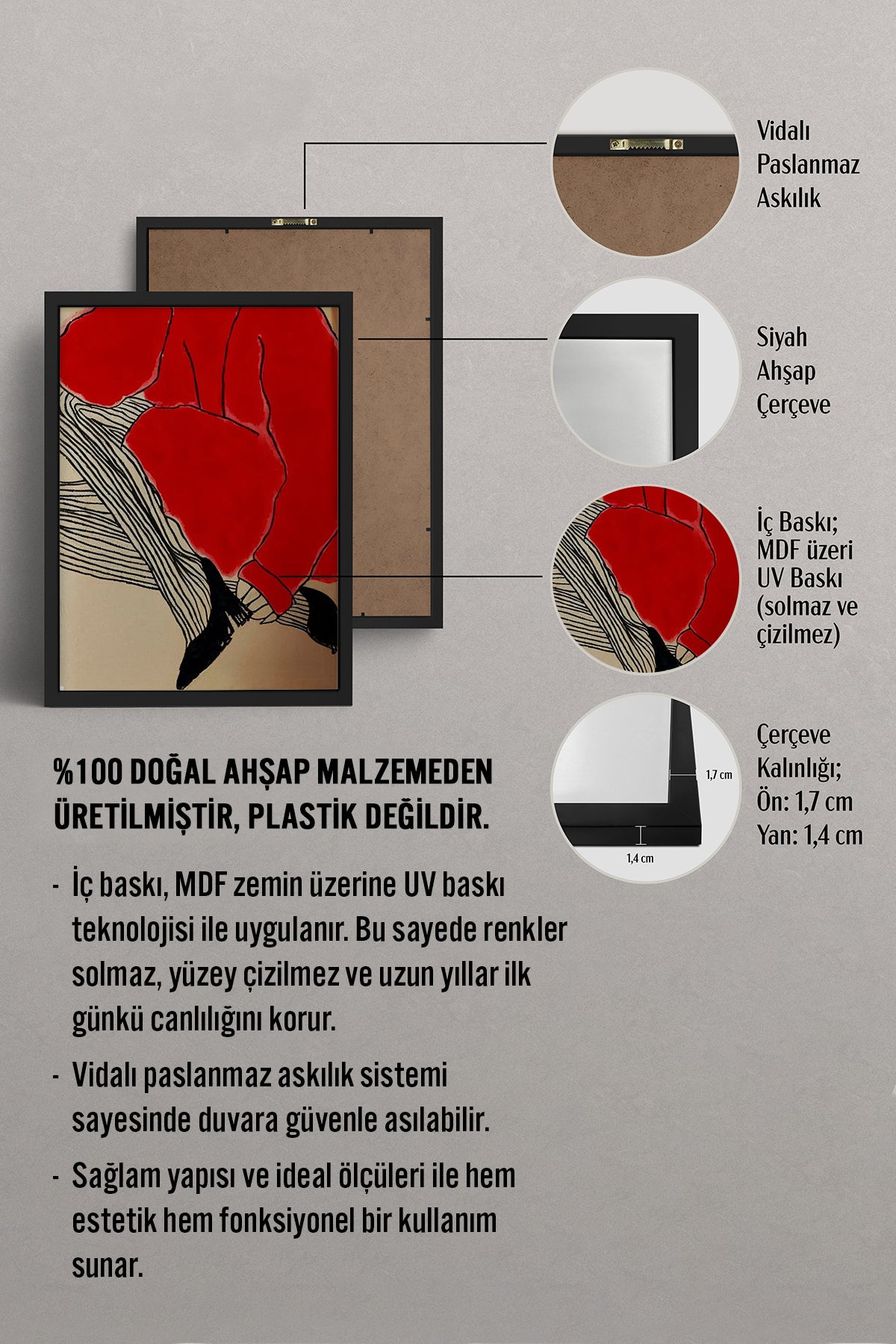 HOMEPACK Ahşap Çerçeveli Tablo Çerçeveli Poster Sanatsal Modern Duvar Dekoru BEK-8380